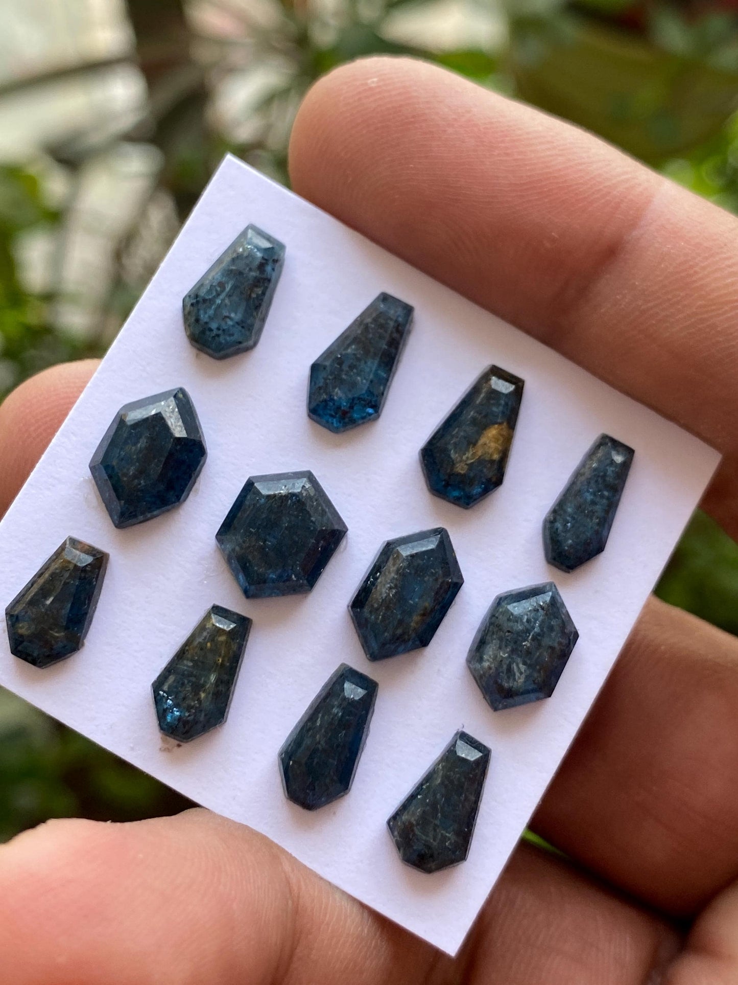 Fabulous rare teal kyanite moss coffin hexagon stepcut  flatback amazing quality  weight 29 cts pcs 12 size 9.5x6mm-11.5x7.6mm rosecut