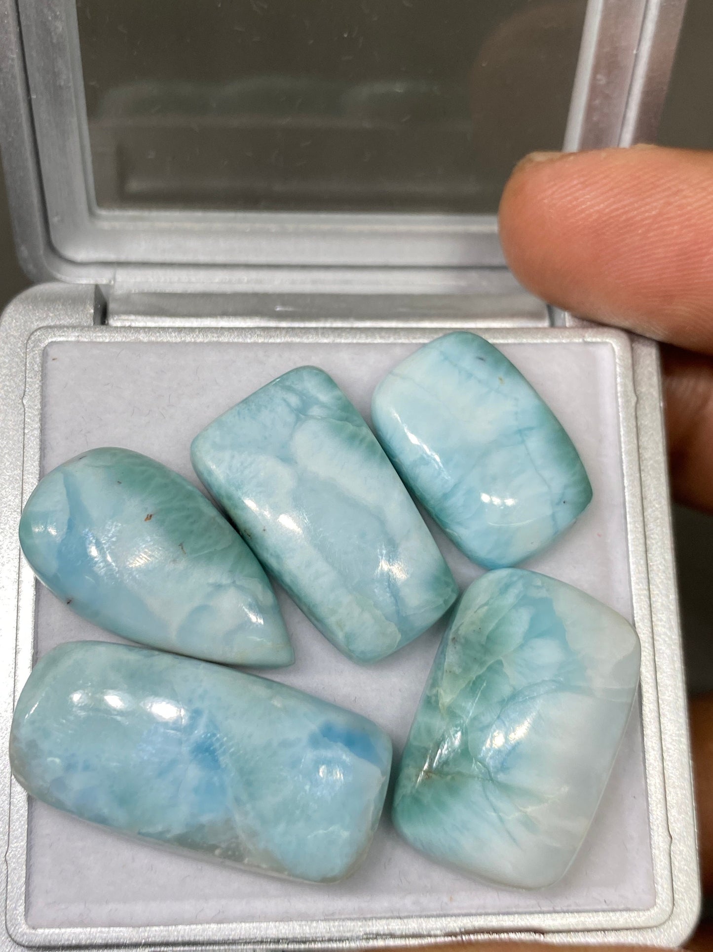 Awesome rare Smooth Larimar cabochons mix shapes  pcs 5 pendant supply wt 95 carats size 19x14-22x13mm natural Larimar cabochons fancy shape