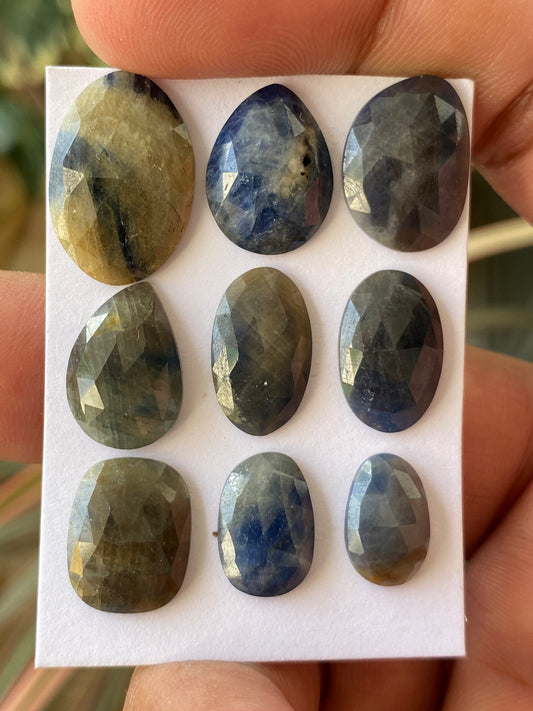 Very rare Elegant bi color sapphire rosecut lot blue yellow grey weight 50 carats pcs 9 size 12.5x8.1mm-19.6x13.3mm Bicolor sapphire rosecut