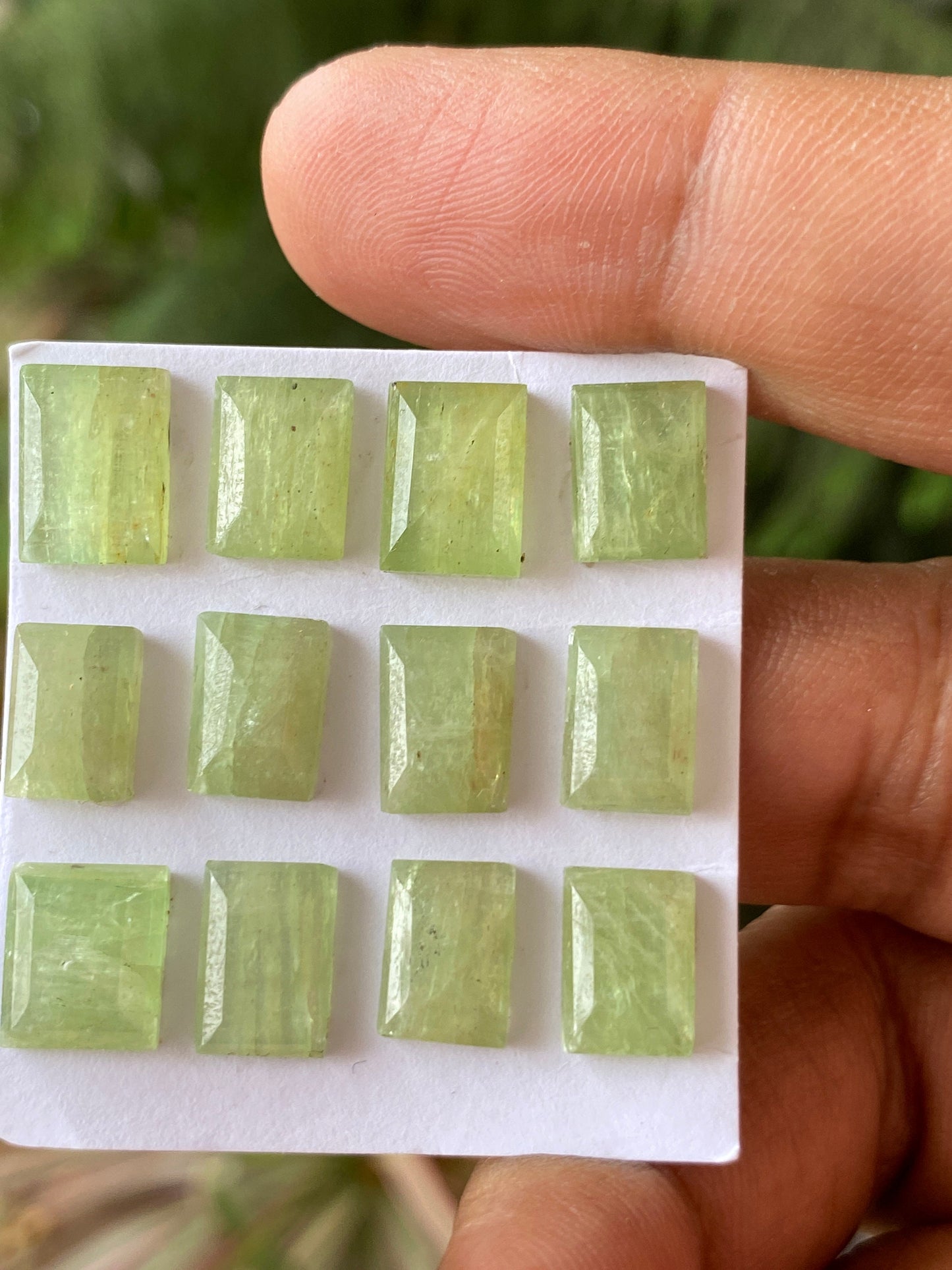 Stunning rare parrot green Kyanite cushion stepcut flats quality wt 40 carats pcs 12 size 9mm-11x8mm aaa quality rosecut green kyanite