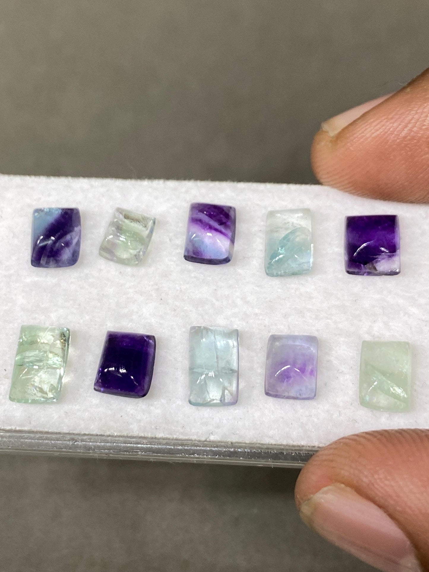 Beautiful natural rainbow green fluorite sugar loaf cabochons wholesale lot wt 12.45 cts pcs 10 size 6x5mm-8x5mm fluorite sugarloaf