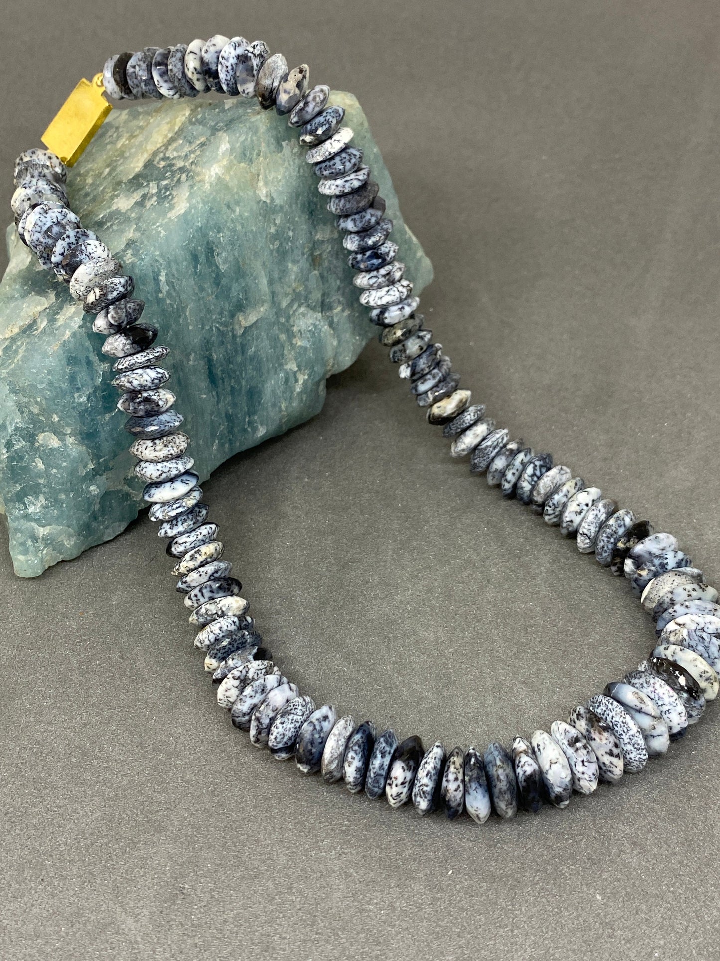 Stunning dendrite agate German faceted beads necklace disc shape size 8mm-14mm 16 inches 312 cts dendrite agate disc beads