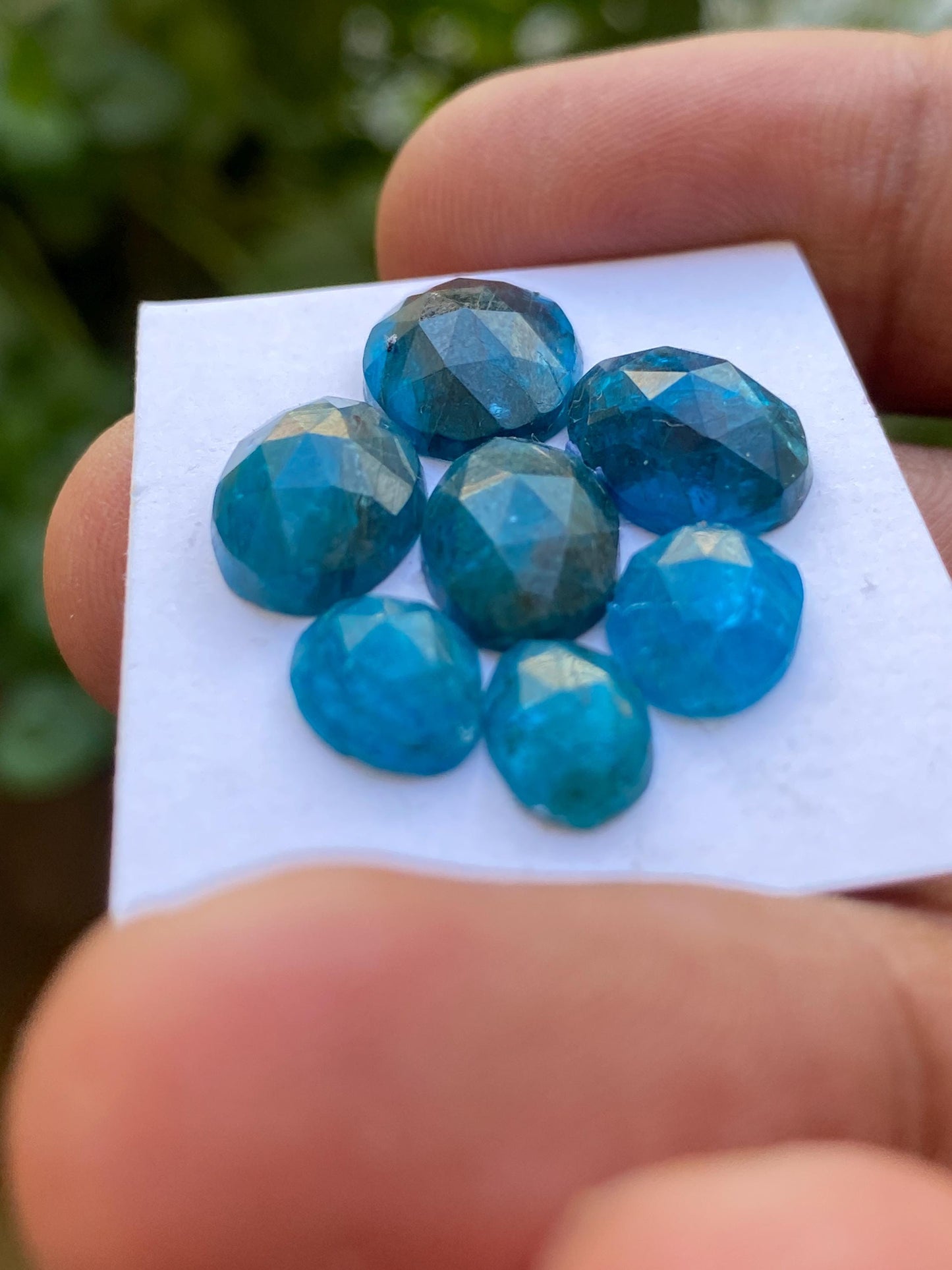 Stunning Neon Blue apatite rosecut wholesale lot wt 18.85 cts pcs 7 size 8.5x6mm-12x9mm rosecut neon blue apatite flats apatite rosecut