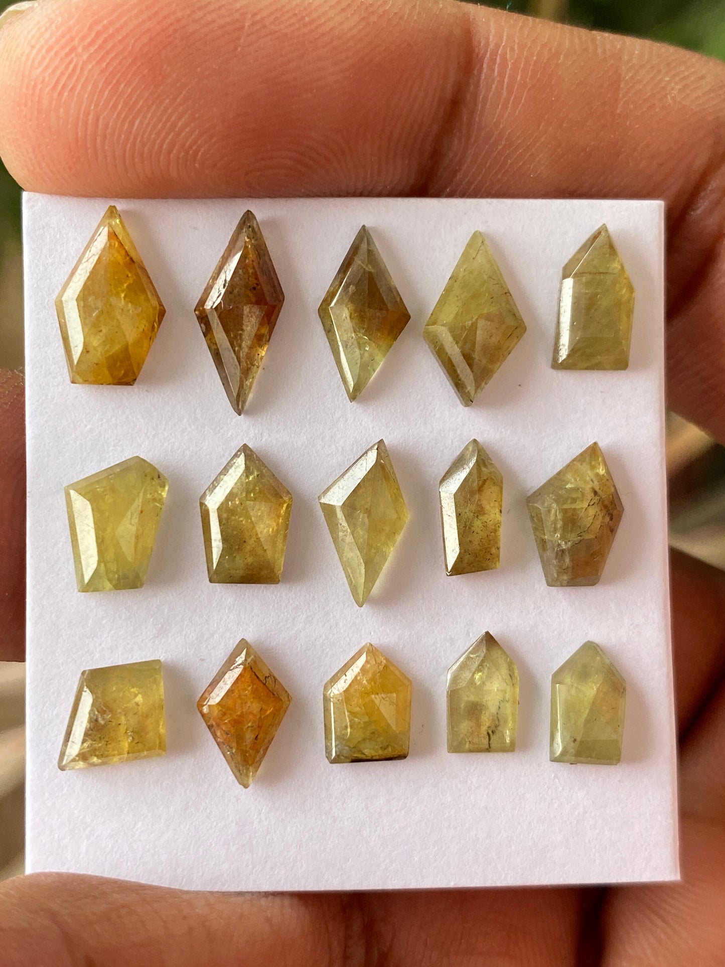 Mesmerising very rare Tanzania mines small yellow sapphire Bicolor geometric wt 17 carats pcs 15 size 7.3x5.5mm-11x6.5mm sapphire stepcut