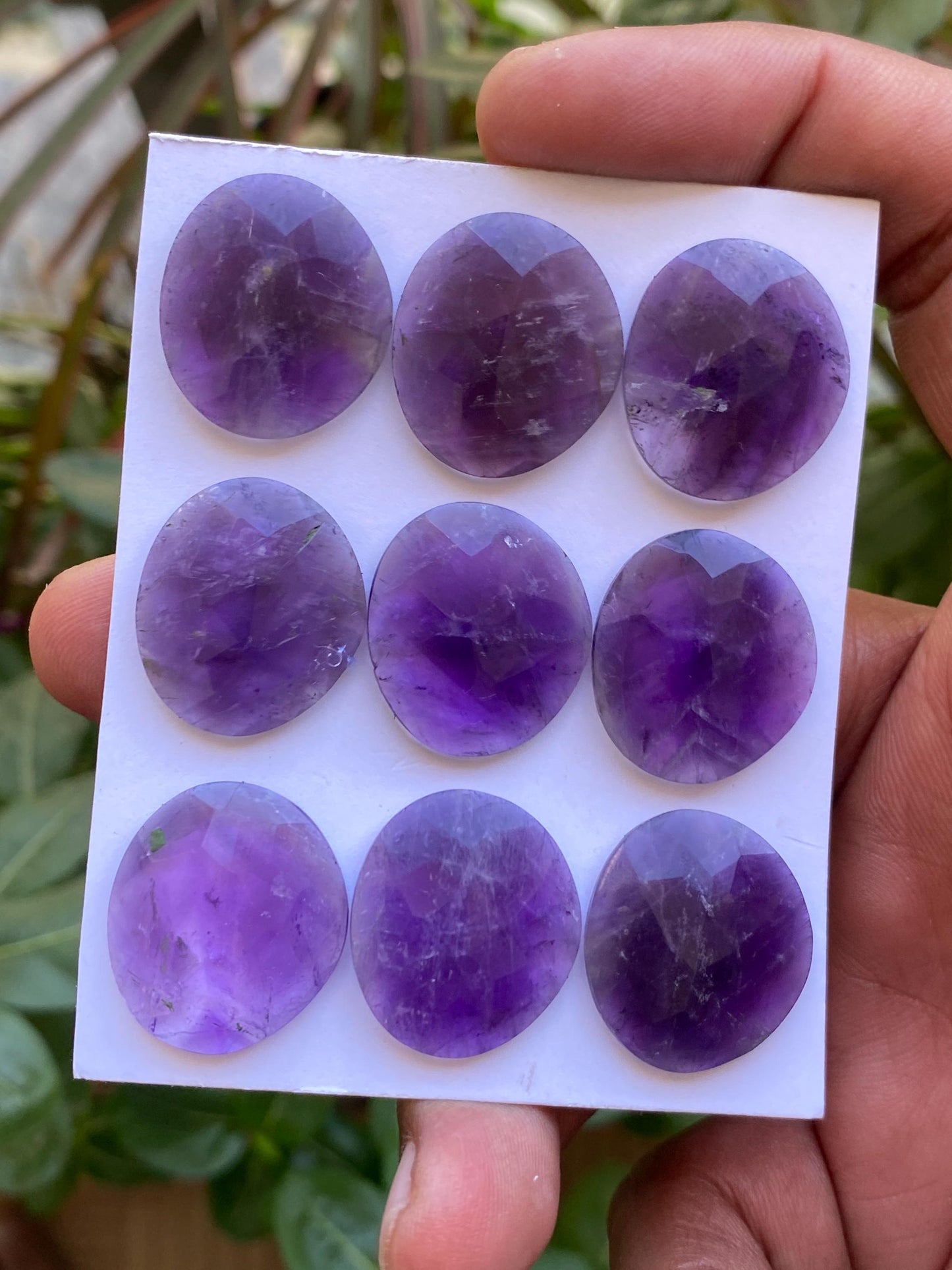 Eye catching amethyst rosecut flatback gems weight 123 carats pcs 9 size 22x20mm rosecut amethyst