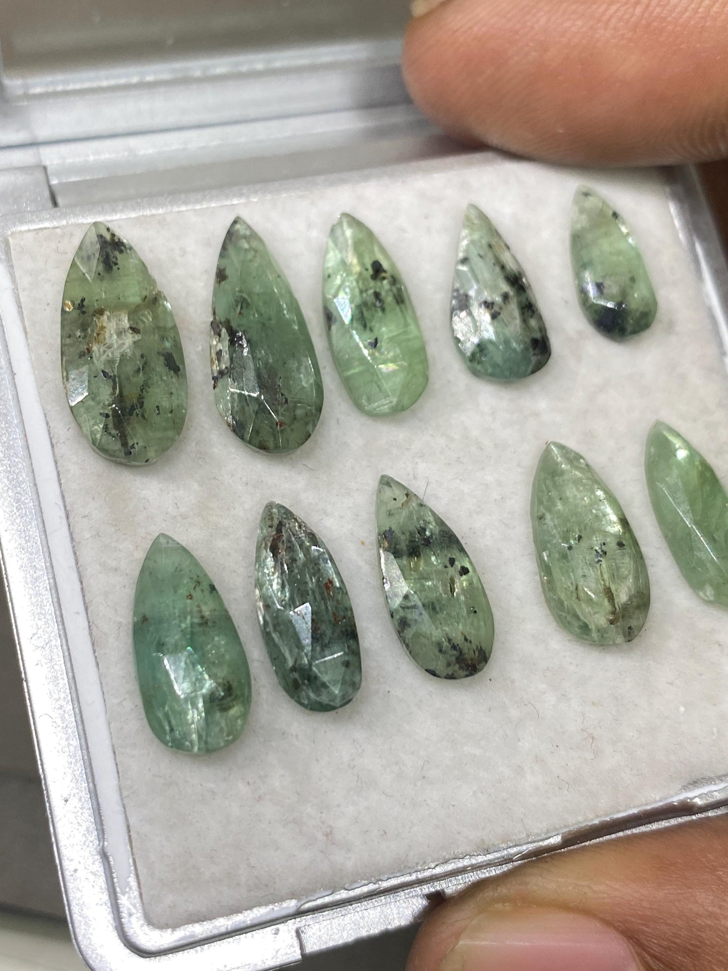 Beautiful rare moss green kyanite pear rosecut flats fine quality weight 15 carats size 8x5mm-9x5mm pcs 16 moss green rosecut