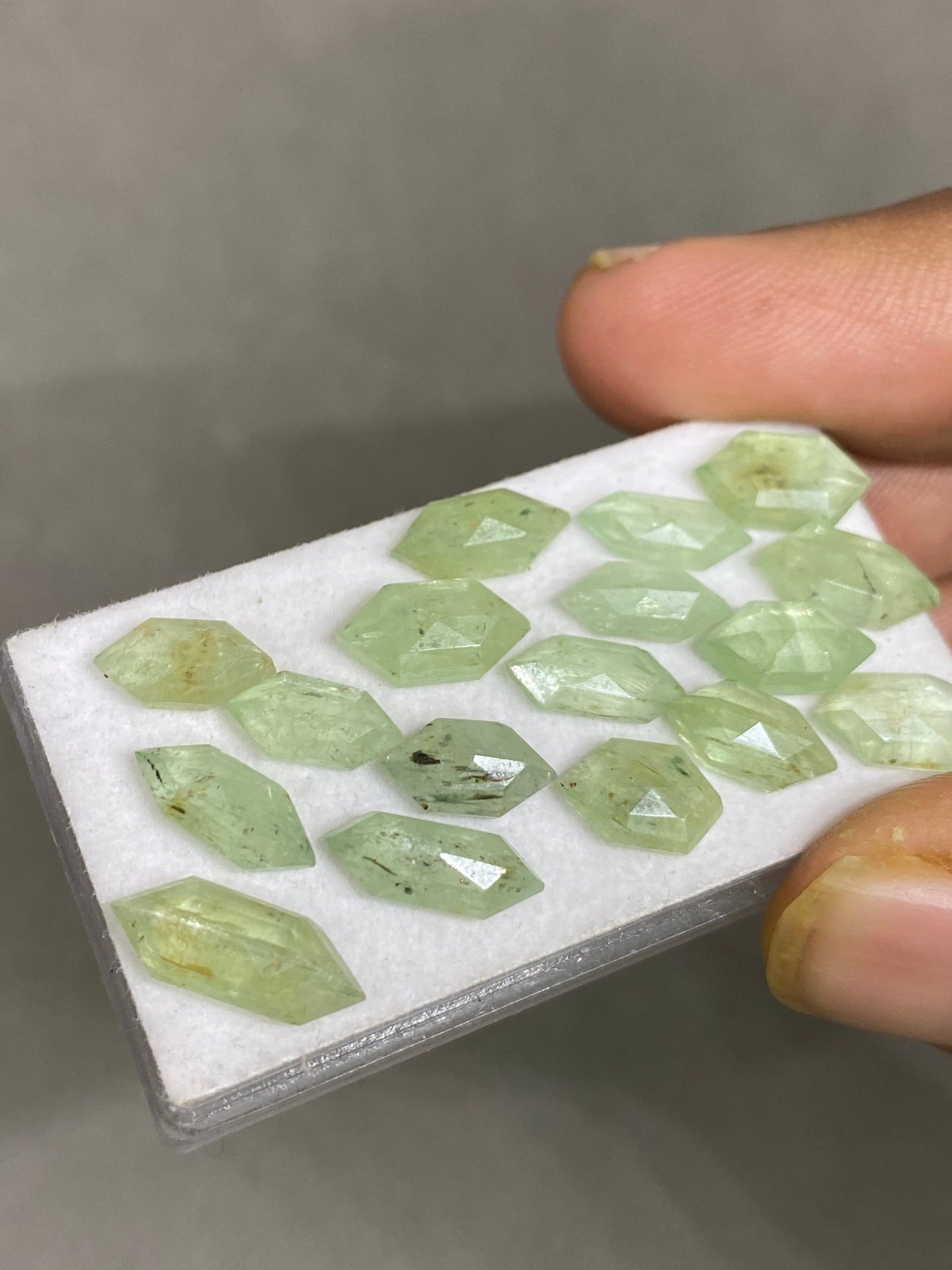 Stunning rare moss green kyanite hexagon stepcut flats fine quality weight 29.50 carats size 10x5-14x5mm pcs 17 quality moss green hexagon