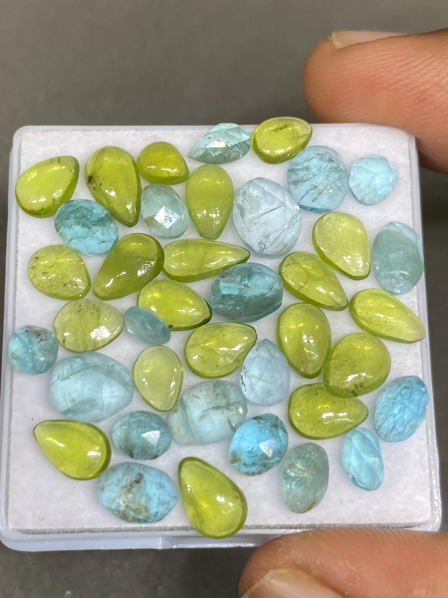 Dazzling rare apatite rosecut  peridot Fine quality cabochons   pcs 39 wt 27.50 carats Size mix 5x3-8x6.8mm gemstone cabochons flat