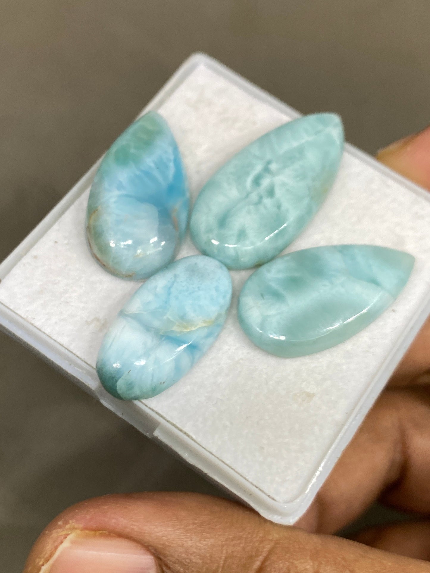 High grade Larimar cabochons smooth polished pcs 4 pendant supply  wt 63 carats size natural Larimar cabochons fancy shape