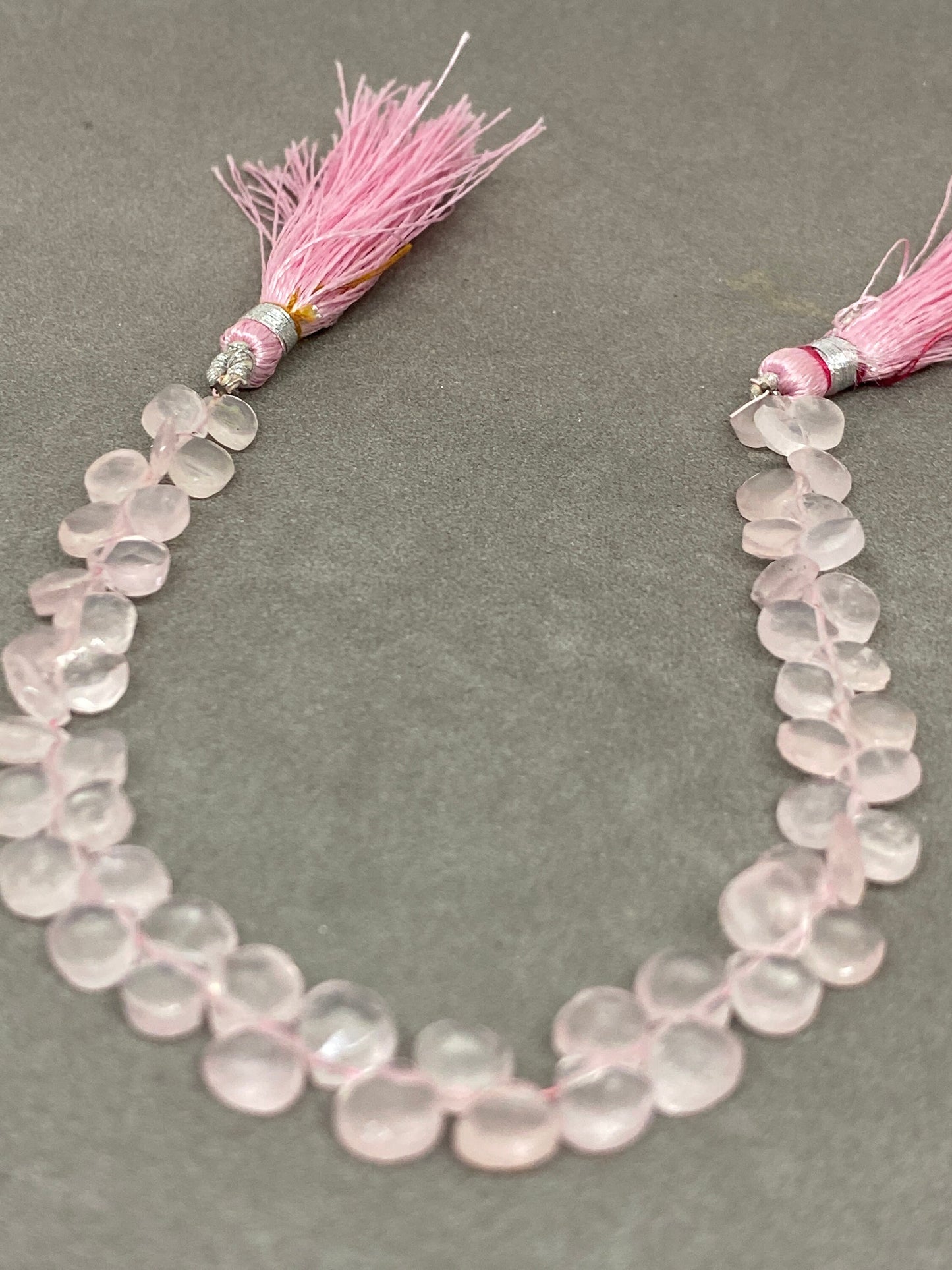 Natural Rosequartz faceted heart briolettes strand 8 inches Faceted rose quartz heart briolette