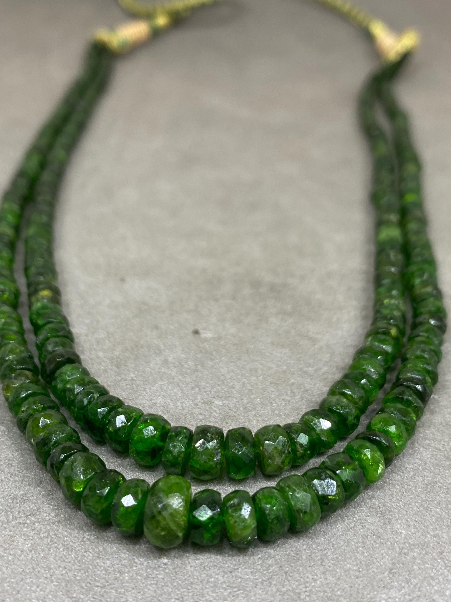 Nice rare chrome diopside faceted beads rare necklace weight 197 cts size 4mm-8x7mm length 16 inches and 17 inches