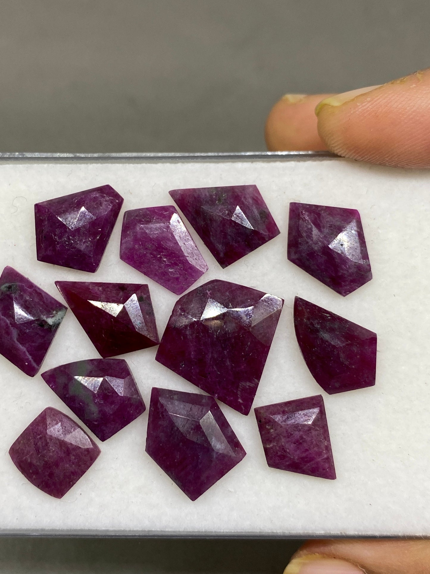 Cute rare natural unheated untreated pink sapphire flats  geometric pcs 12 wt 70 cts size 10mm-21x20mm ruby flat cut longido mines