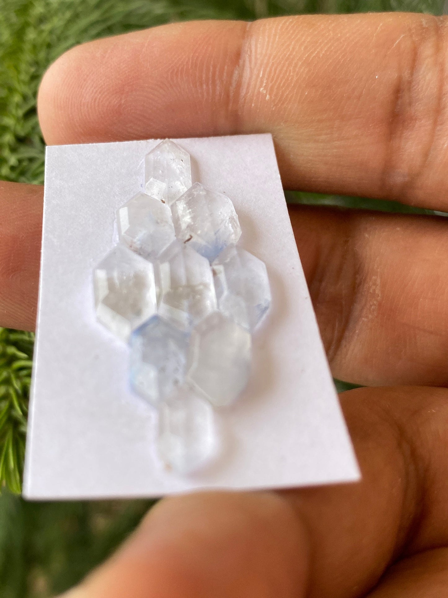 Attractive rare Dumortierite in quartz hexagon stepcut Brazilian mines dumortierite cabochons pcs 9 Wt 12.5 carats 8x4.5mm-12.5x6.5mm