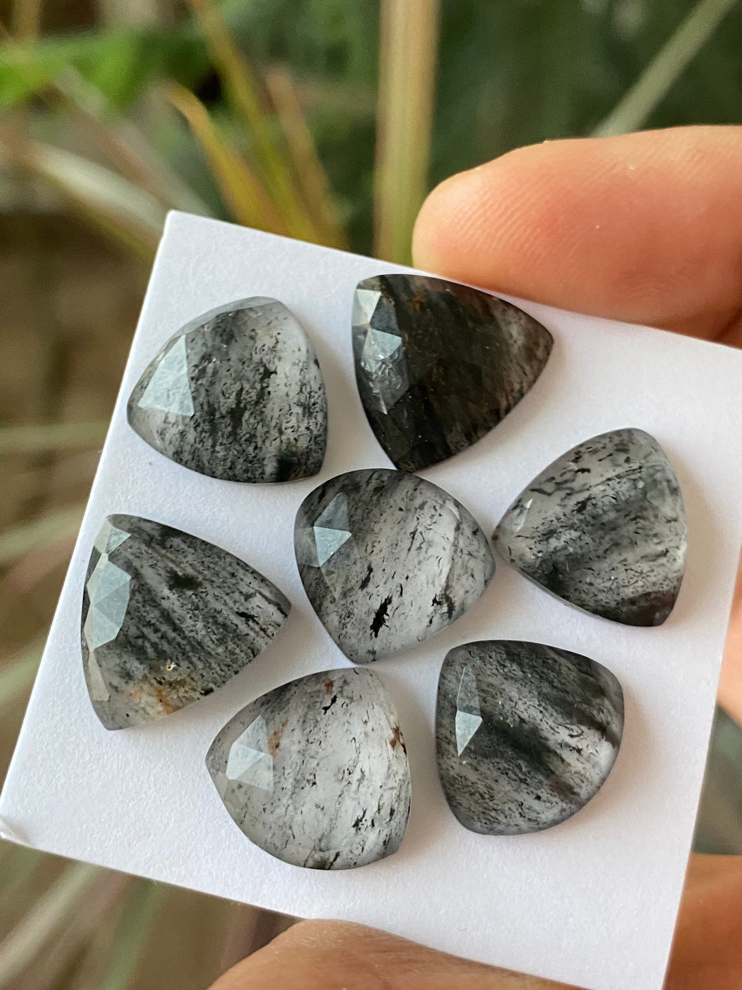 Stunning  Black spots quartz African mines rosecut trillion shape gems zebra quartz size 15mm Pcs 7 wt 51 cts quartz rosecut gems