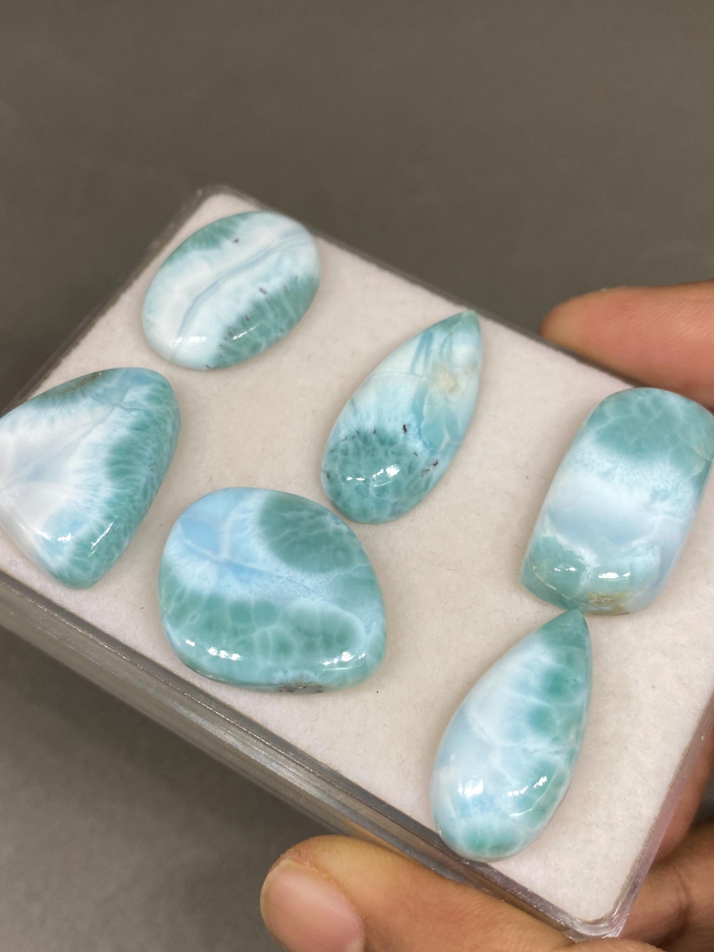 Mesmerising rare Smooth Larimar cabochons pcs 6 pendant supply  wt 148 carats size 26x12-32x15mm natural Larimar cabochons fancy shape