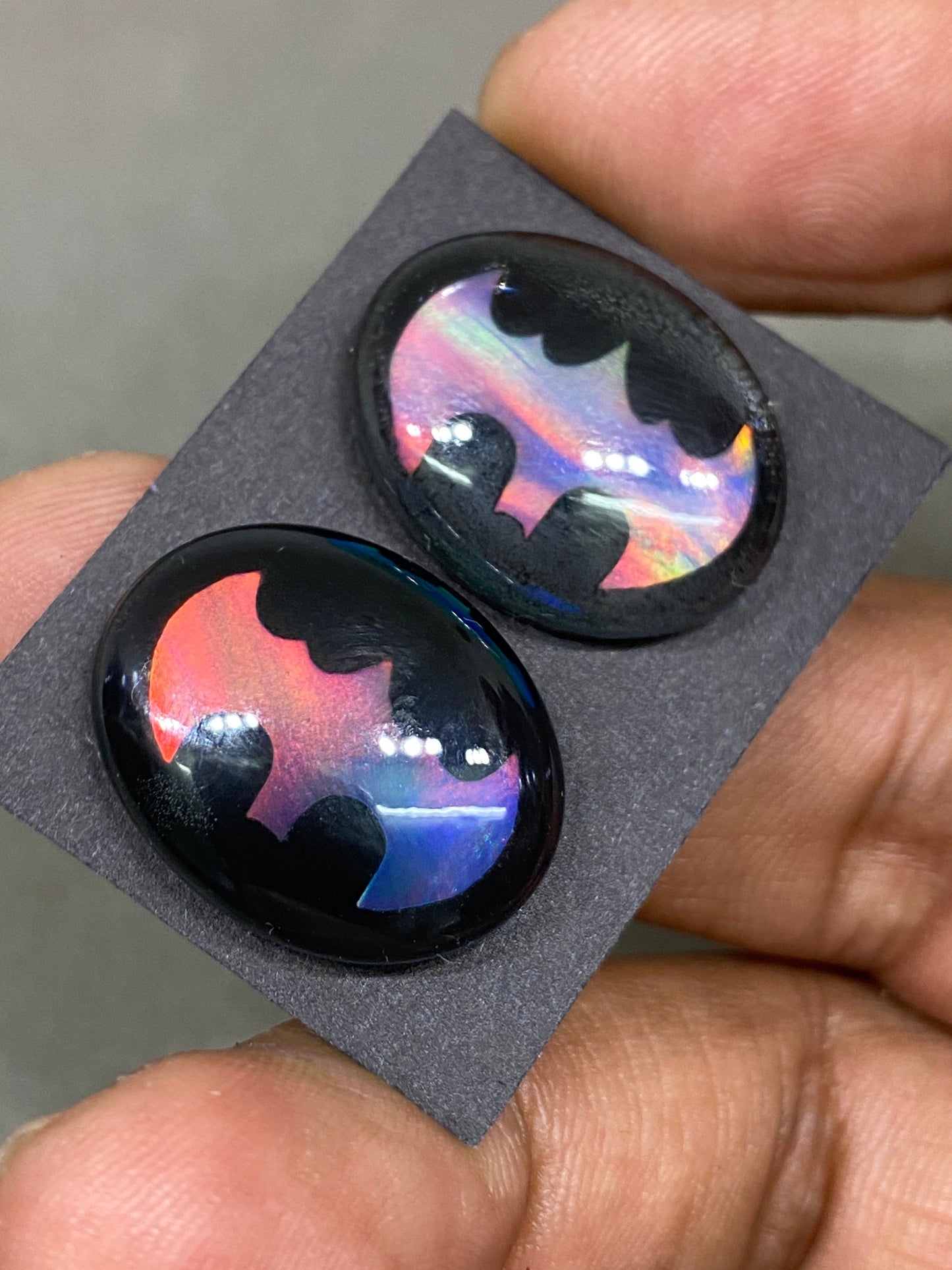 Awesome Bat Carving Multi fire opal synthetic aurora opal with black onyx  wt 35 carats  size 22x17mm fire opal bat carving pcs 2