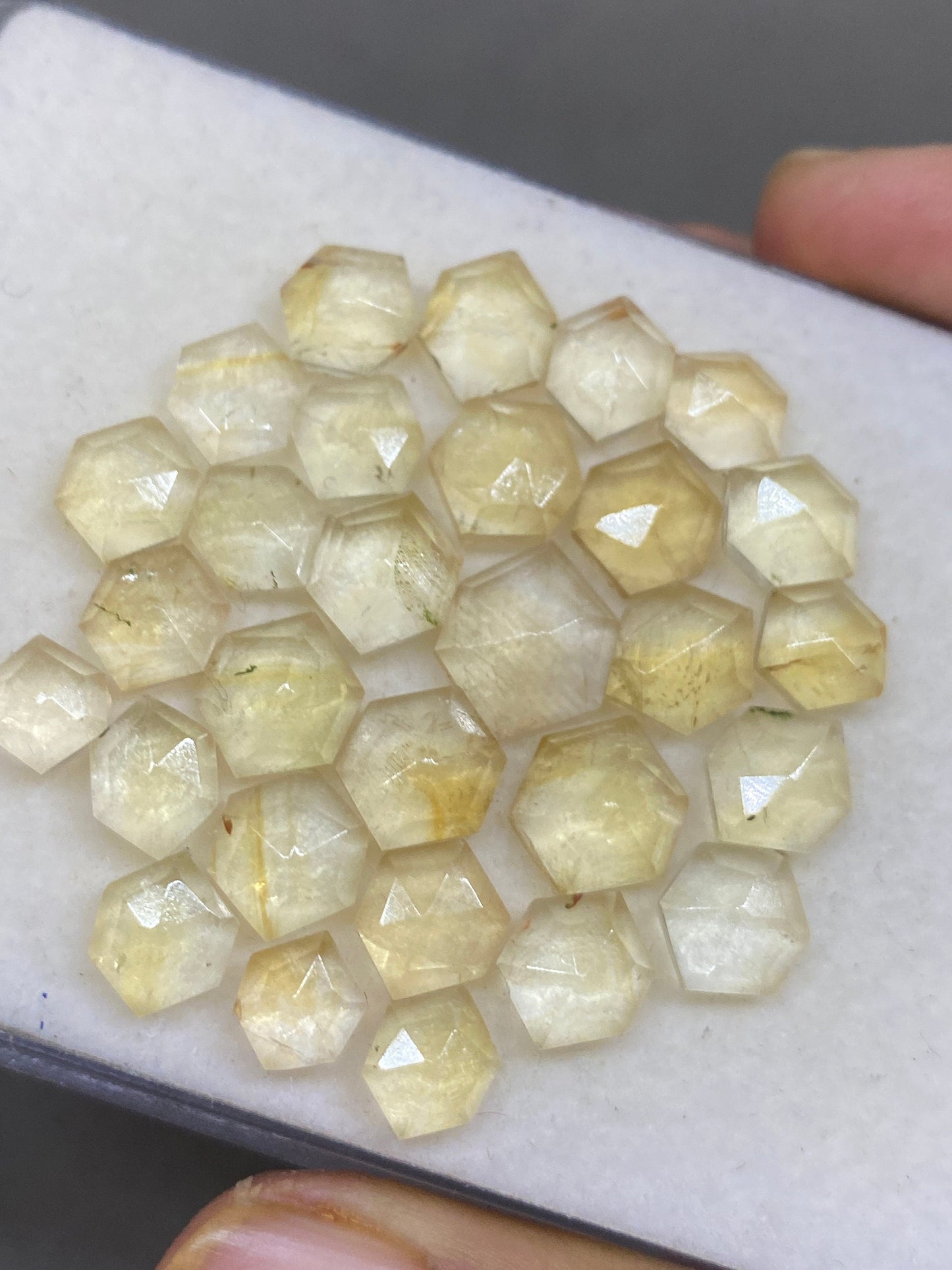 Scintillating citrine hexagon shape step cut weight 48 carats pcs 29 size 8x6mm-11x9mm citrine hexagon shape stepcut