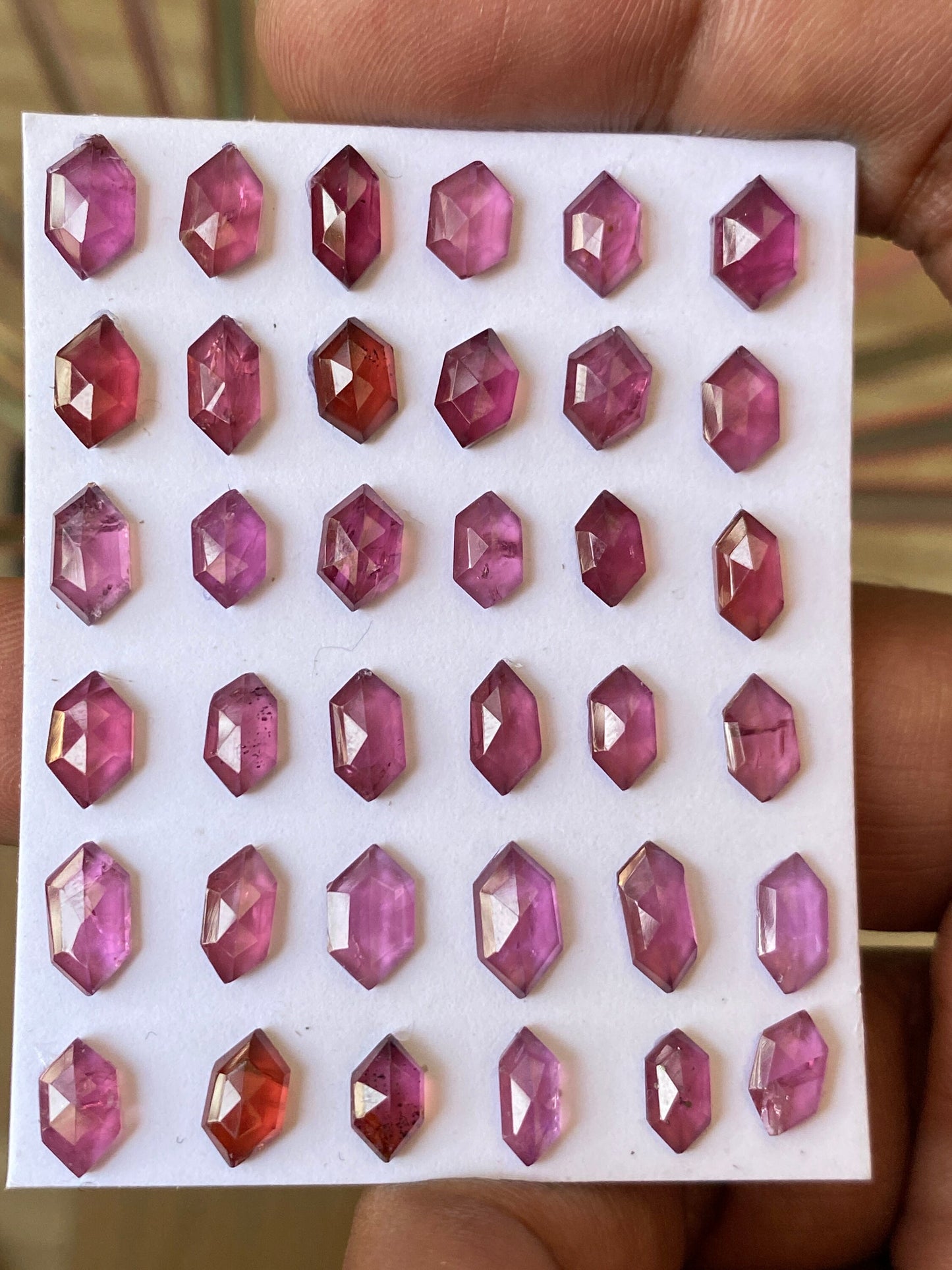 Rare Rhodolite pink garnet hexagon step cut aaa quality mahenge tanzania mines wt 35 cts pcs 36 garnet 7.4x4-8.8x5.2mm Rhodolite hexagons