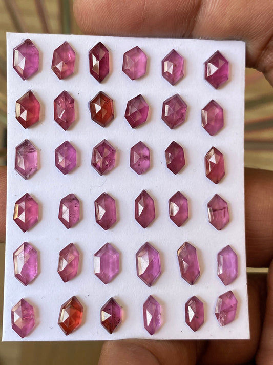 Rare Rhodolite pink garnet hexagon step cut aaa quality mahenge tanzania mines wt 35 cts pcs 36 garnet 7.4x4-8.8x5.2mm Rhodolite hexagons