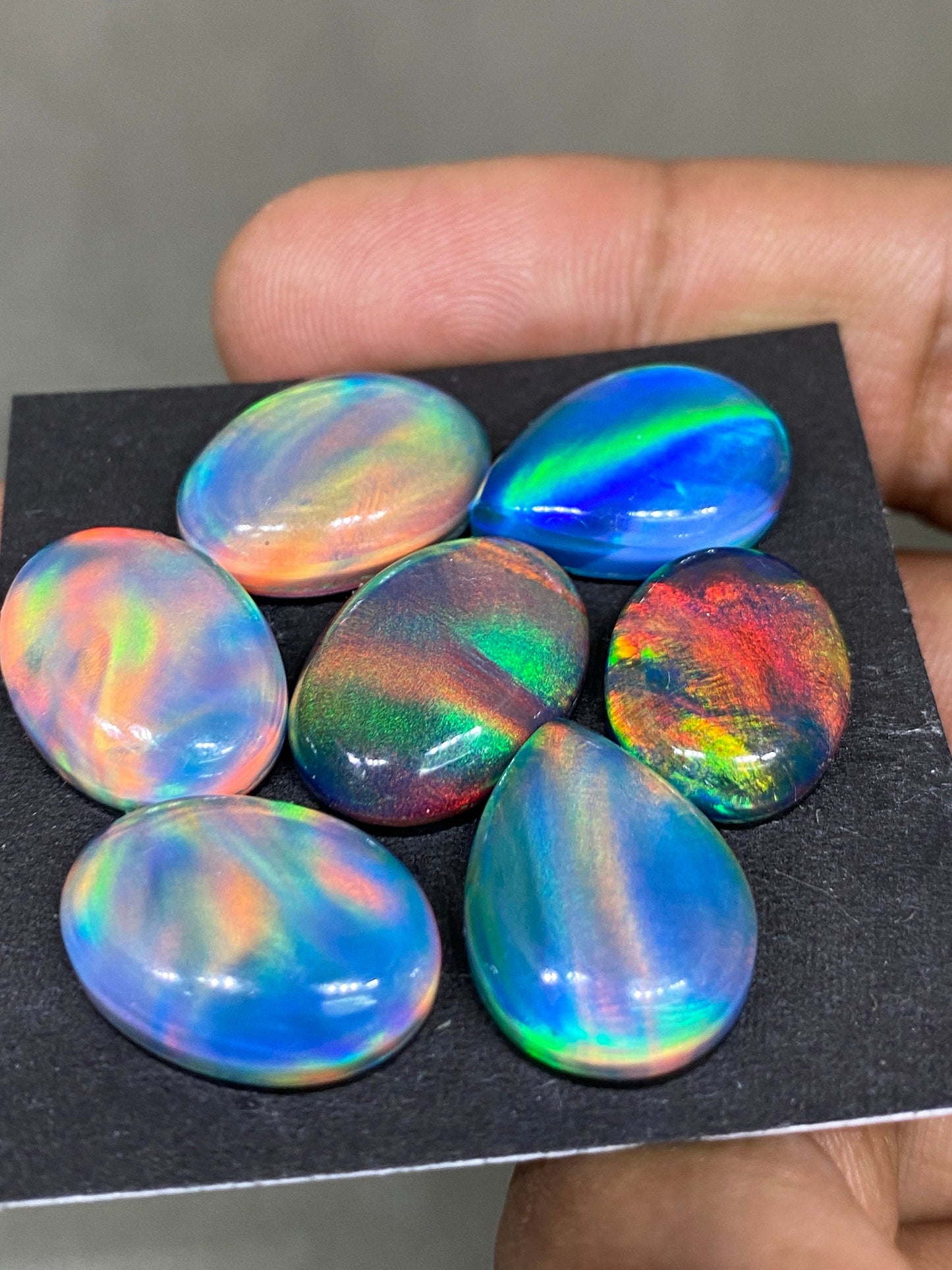 Fantastic Multi fire orange aurora opal and crystal doublet oval smooth cabochons pcs 7 Wt 66 carats  size 16x12-18x14mm ring pendant supply