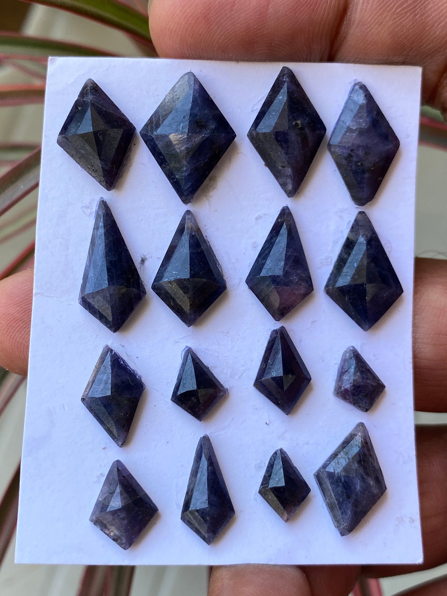 Fascinating Rare dark blue purple sapphire diamond step cut  wt 69 cts pcs 16 size 9.8x7mm-17x12mm blue sapphire stepcut hexagon flatbacks