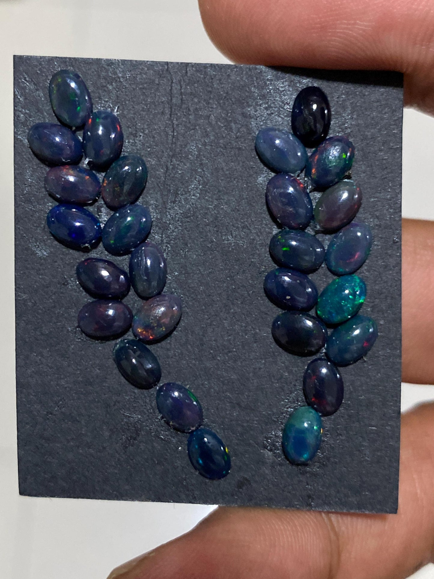 Mesmerising Black opal (smoked) earring supply Fire opal cabochons lot size 6x4mm wt 7 cts size 6x4mm pcs 27  fire black opals cabochons