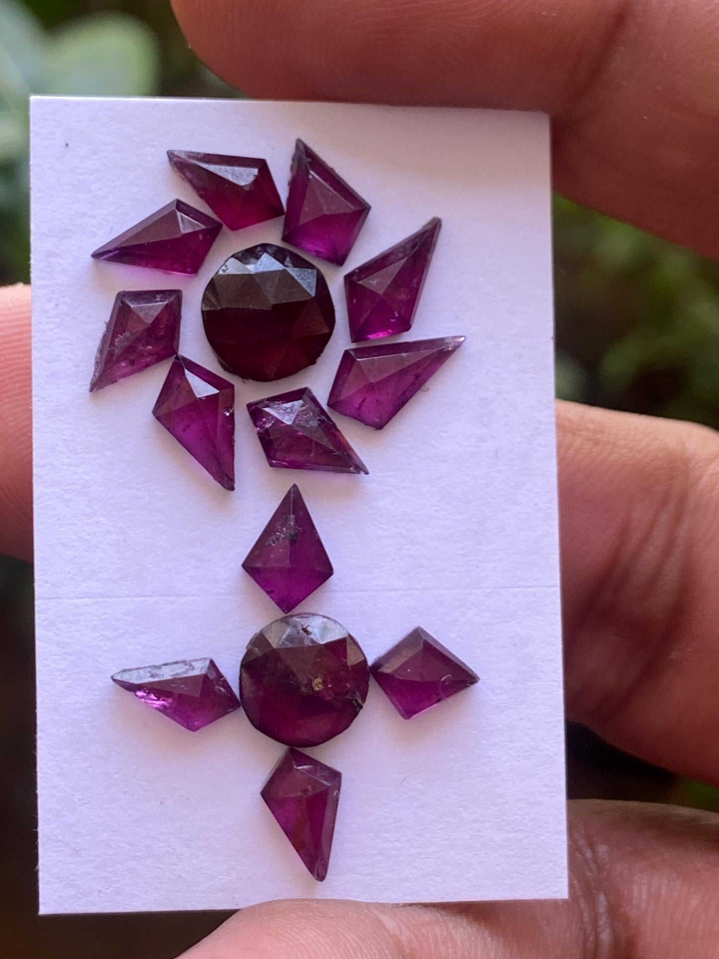 Fantastic Rhodolite garnet geometric kite step cuts aaa quality wt 15 cts pcs 14 small size 6.8x5mm-9x5mm Rhodolite garnet stepcut hexagons