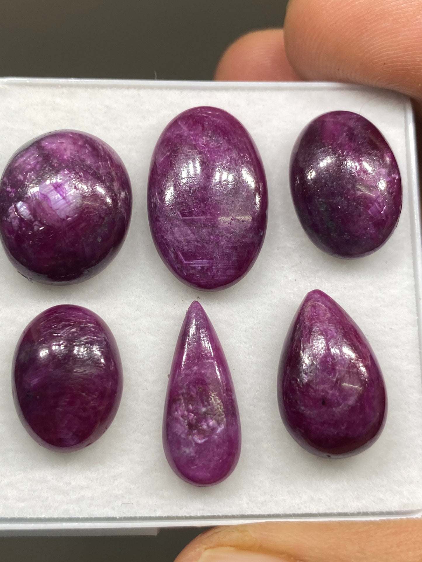 Mesmerising  Rare star sheen ruby cabochons mix oval pear shape ruby Longido mines ruby wt 67 cts pcs 6 size 15x11mm-21x13mm silky ruby cab