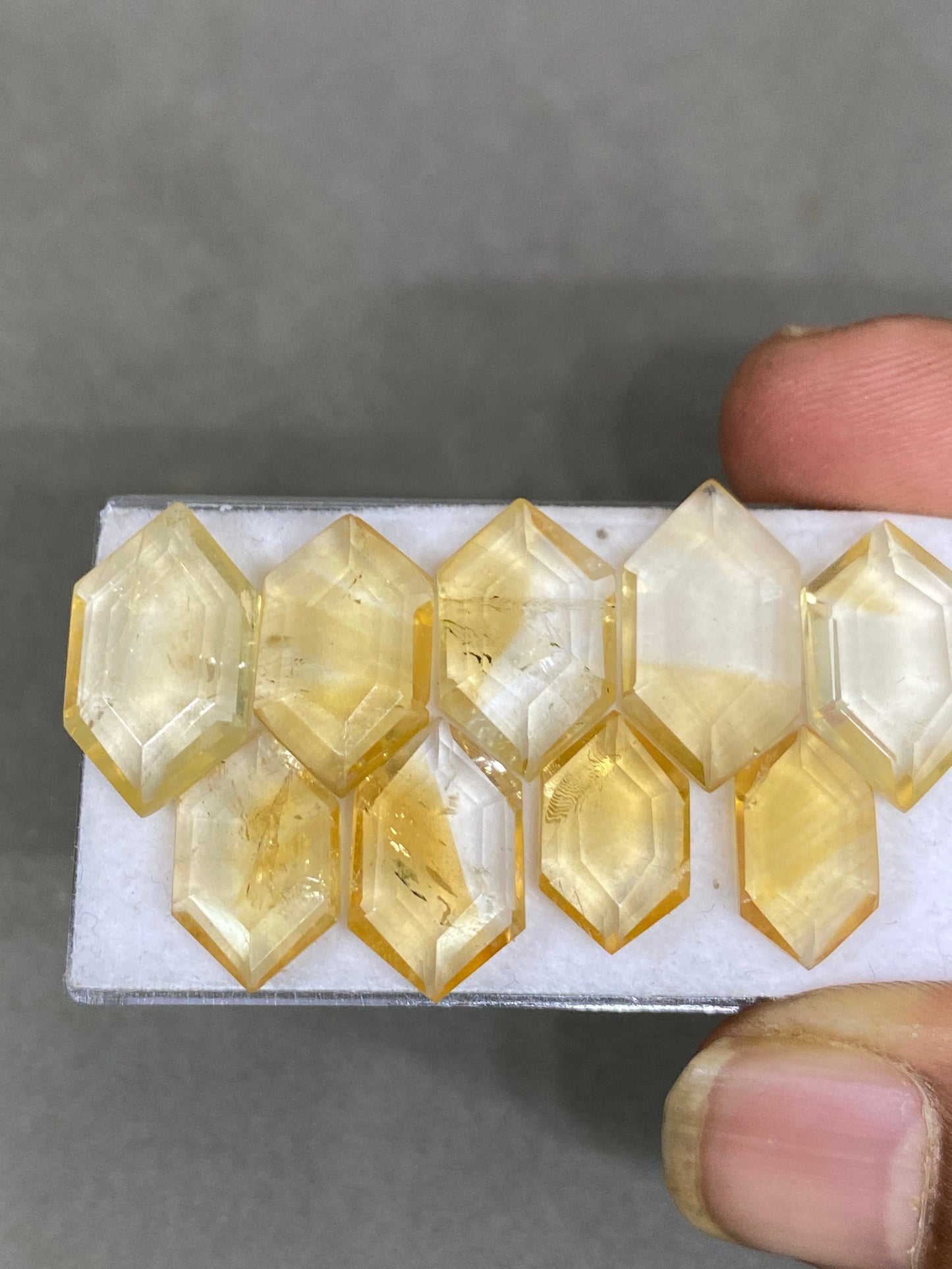 Dazzling rare citrine hexagon mirror cut weight 40 cts  pcs 9 size 13x8-19x10mm citrine mirror cut hexagon