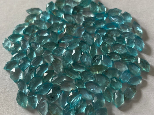 Fabulous Blue green apatite hexagon stepcut wholesale blue apatite flats size 5x3mm-7x4mm apatite rosecut pieces with *inclusions*