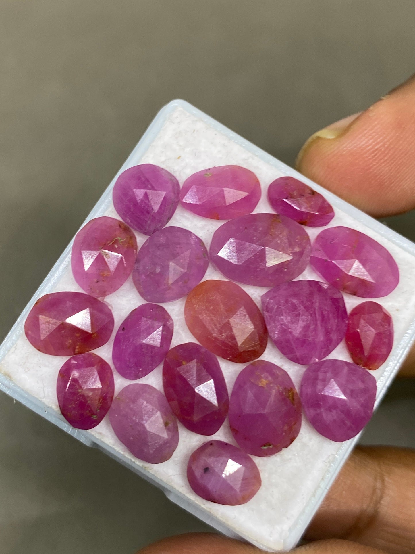 Amazing natural unheated untreated ruby rosecut flats amazing color mixed shapes wt 44 cts pcs 19 size 8x5.8mm-12x9mm ruby rosecut