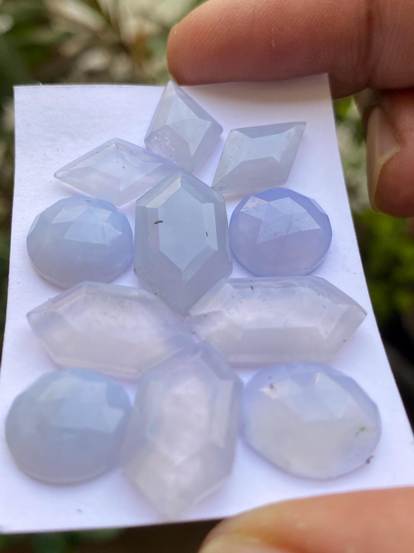 Spectacular  lavender Chalcedony hexagon mirror cut gems  wt 55.90 cts Pcs 11 size 12mm-20x11mm natural chalcedony hexagon stepcut