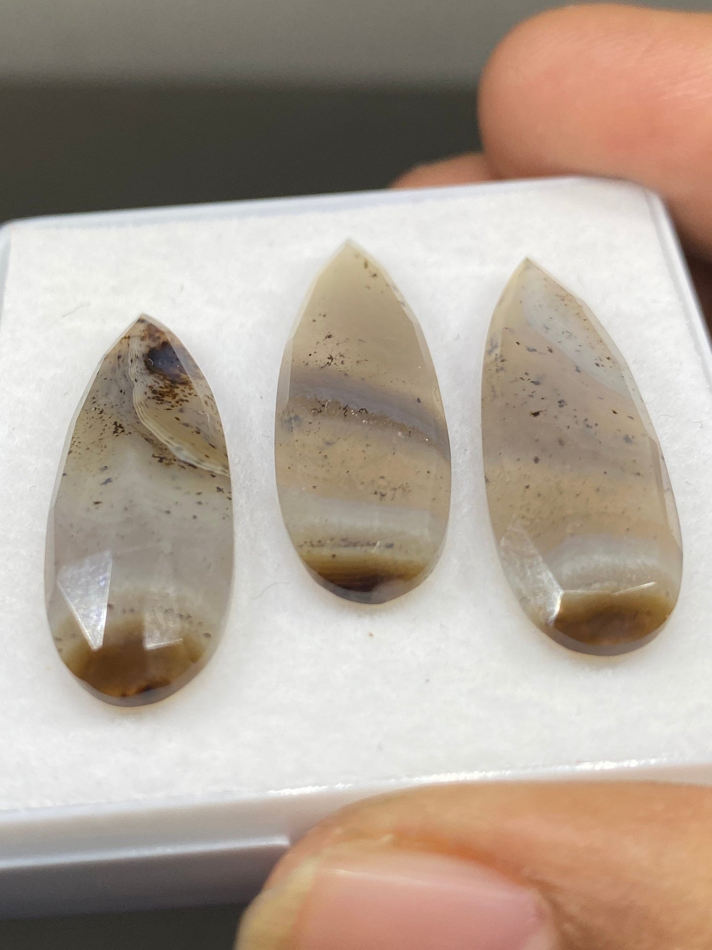 Vivacious rare Montana agate pear shape large size rosecut gems flats size 27x11mm-32x11mm wt 30 carats  pcs 3 rosecut agate flatback gems