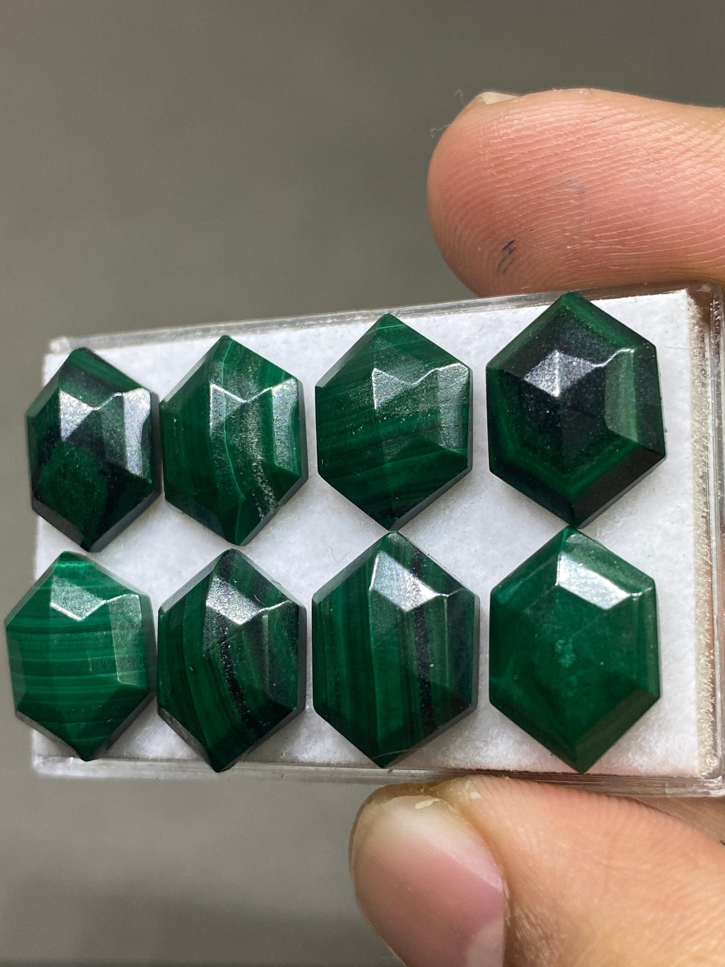 Malachite hexagon stepcut wholesale lot weight 50 carats pcs 8 size 14x10mm flatback gems malachite hexagon