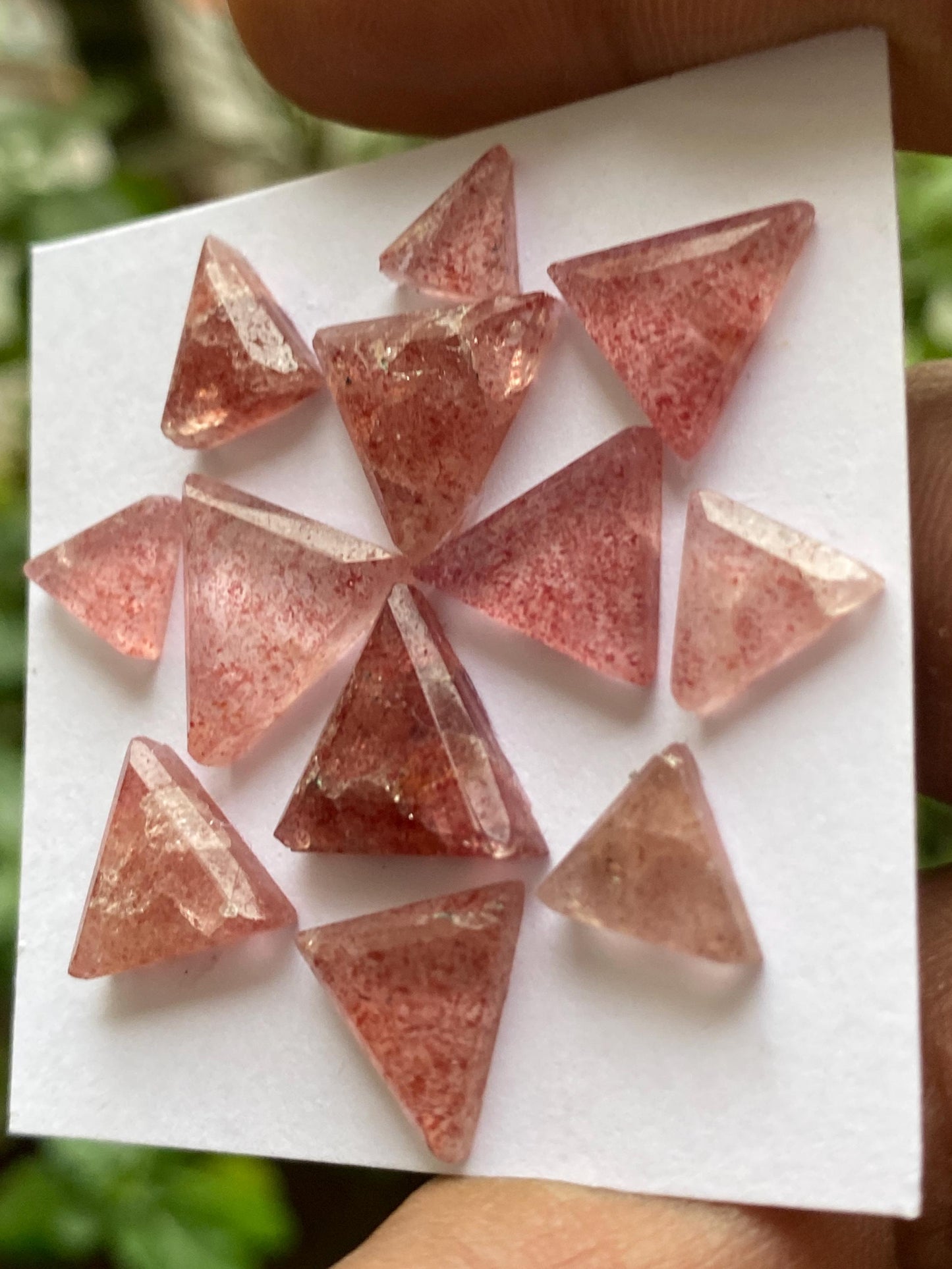 Stunning strawberry quartz triangle step cut  Pcs 12 weight 37.60 carats size 8.2x7.8mm-14.2x13.7mm strawberry quartz rosecut lot