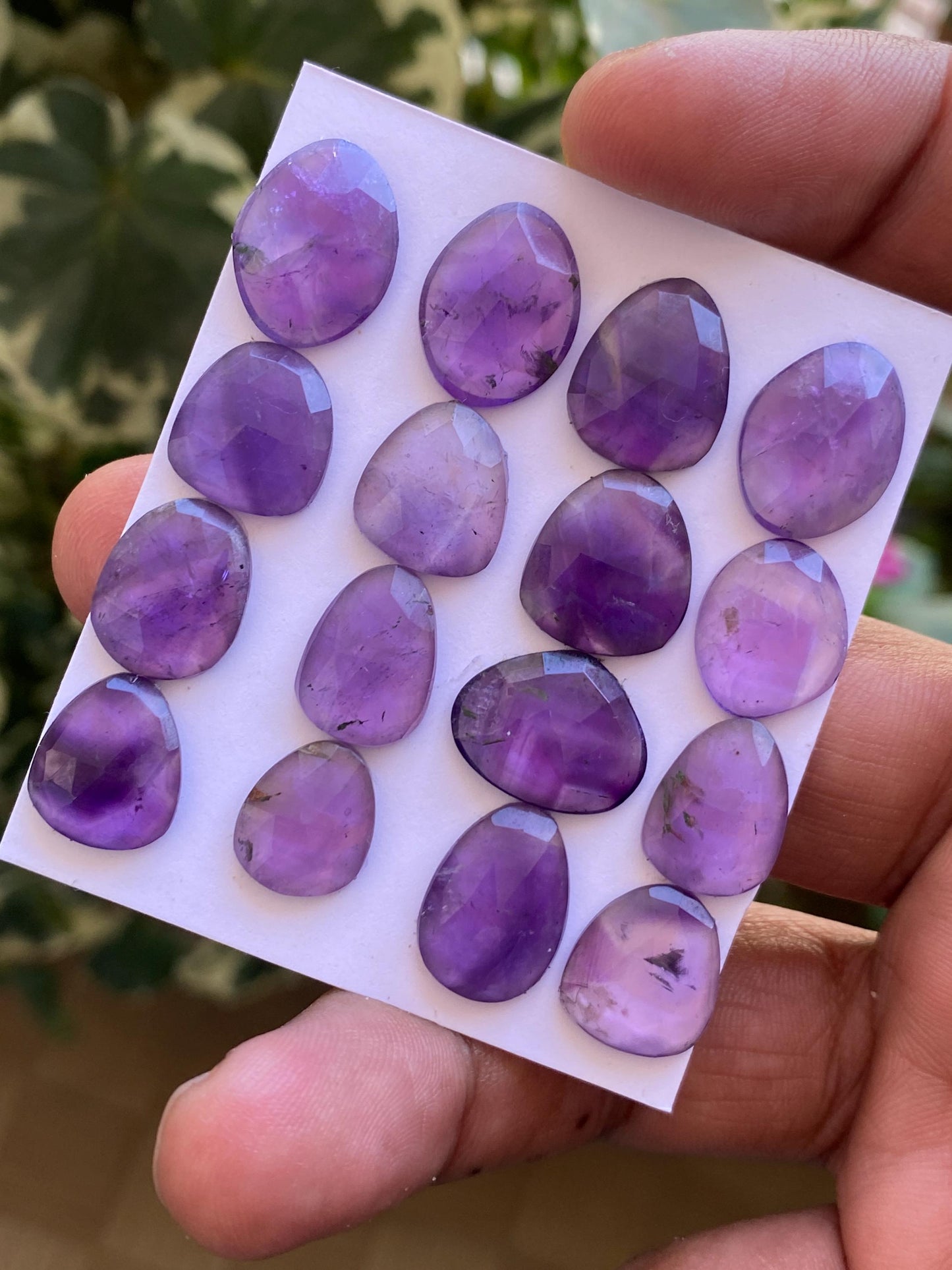 Lovely amethyst rosecut flatback beautiful fine polish and cutting weight 71.10 carats size  12x10mm-16x12mm pcs 16 rosecut amethyst