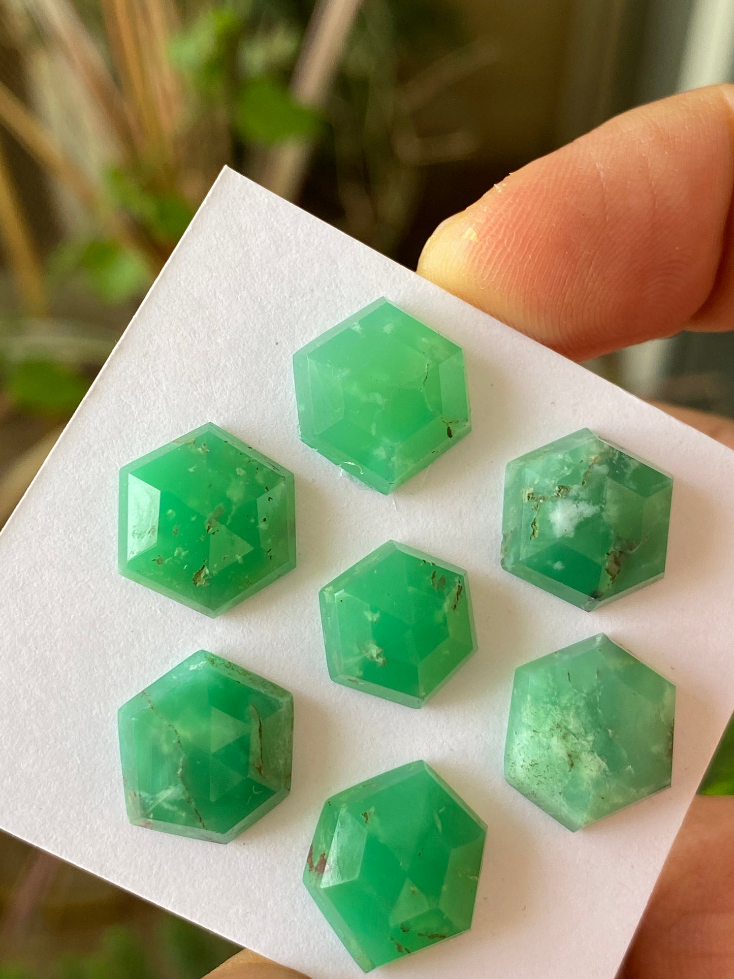 Stunning chrysoprase hexagon stepcut wholesale lot Pcs 7 weight 43 carats size 12x11-13.5x11mm chrysoprase stepcut