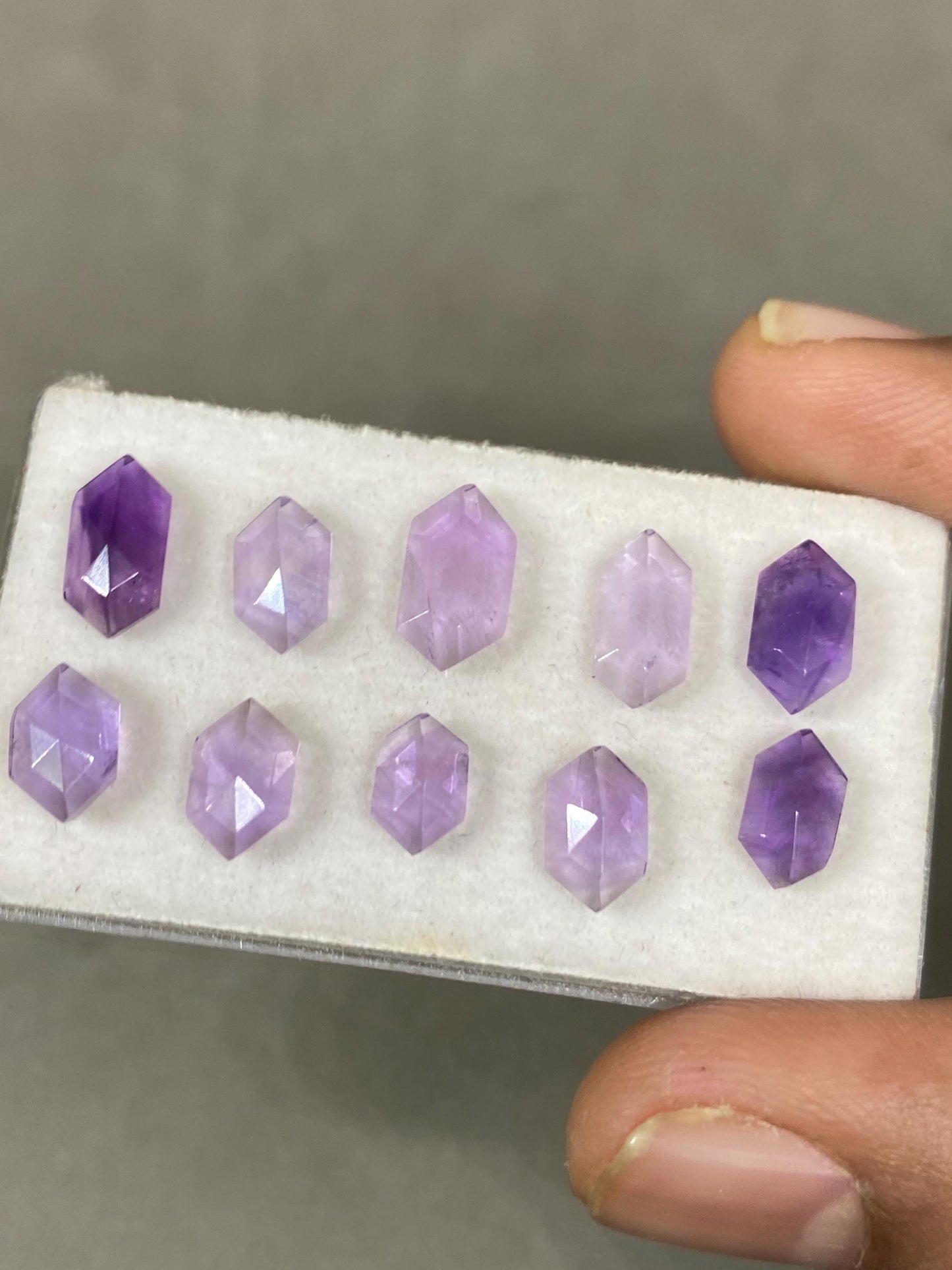 Amethyst hexagon stepcut gems weight 10.75 carats pcs 10 size 7.6x5mm-10.8x6mm