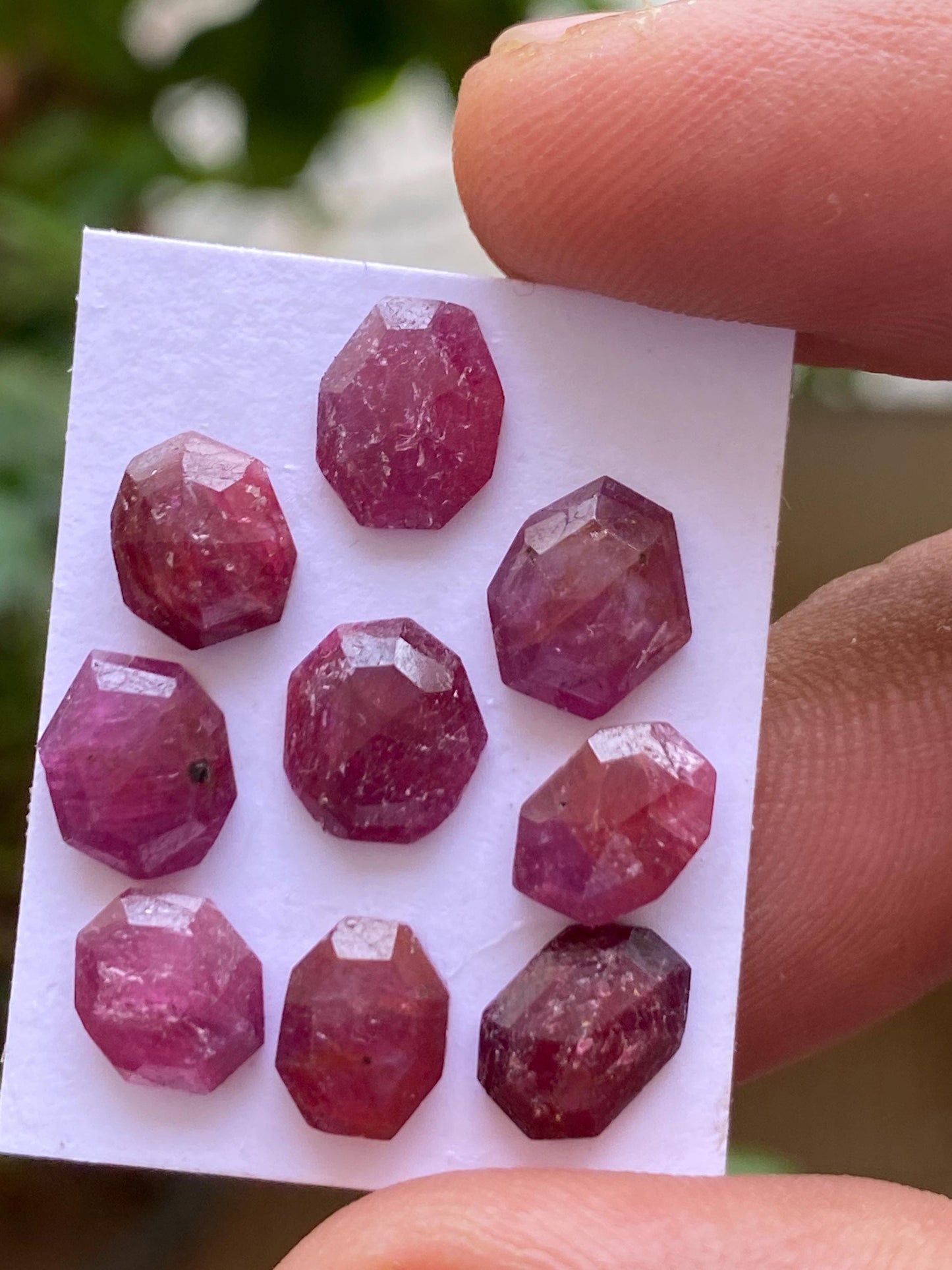 Fascinating rare natural unheated untreated ruby mozambique flat cut geometric pcs 9 wt 17.29 cts  size 8.2x7mm-9x6mm ruby mozambique mines