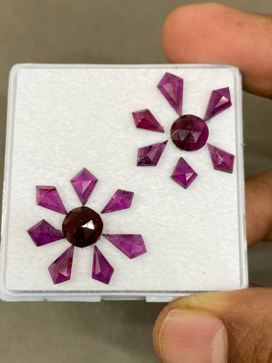 Wow Rhodolite garnet geometric kite step cut round rosecut aaa quality wt 16 cts pcs 15 size 8x4.6mm-10.3x6mm  Rhodolite garnet stepcut kite