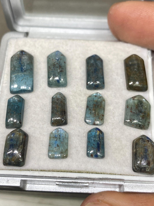 Rare teal kyanite oval cabochons fine quality wt 32 cts size 9.4x5.8mm-15.9x7.7mm pcs 12 ink blue kyanite oval smooth cabs