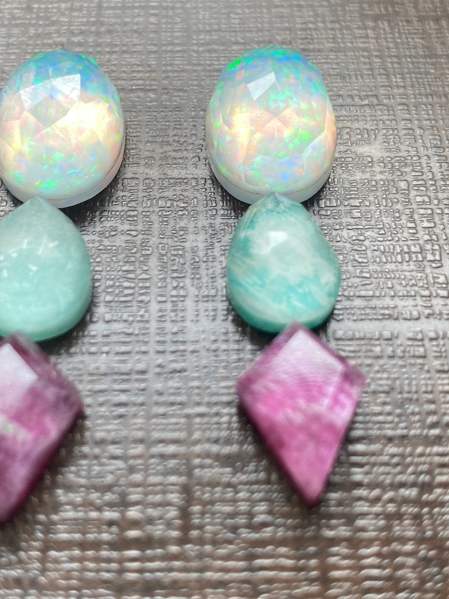 Awesome Multi fire  aurora opal and crystal doublet rosecut amazonite ruby kite pcs 6 wt 51 carats  size 14x10-18x13mm earring supply