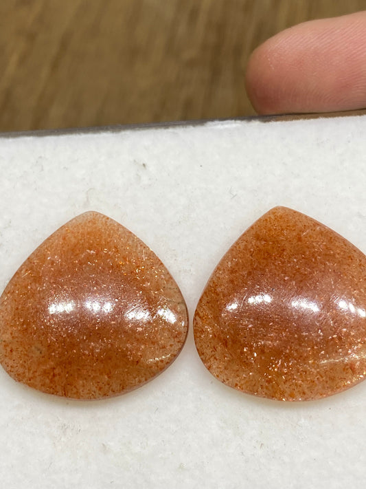 Stunning rare sunstone heart shape smooth flats wt 43 carats pcs 2 size 23mm  hexagon flatback gems