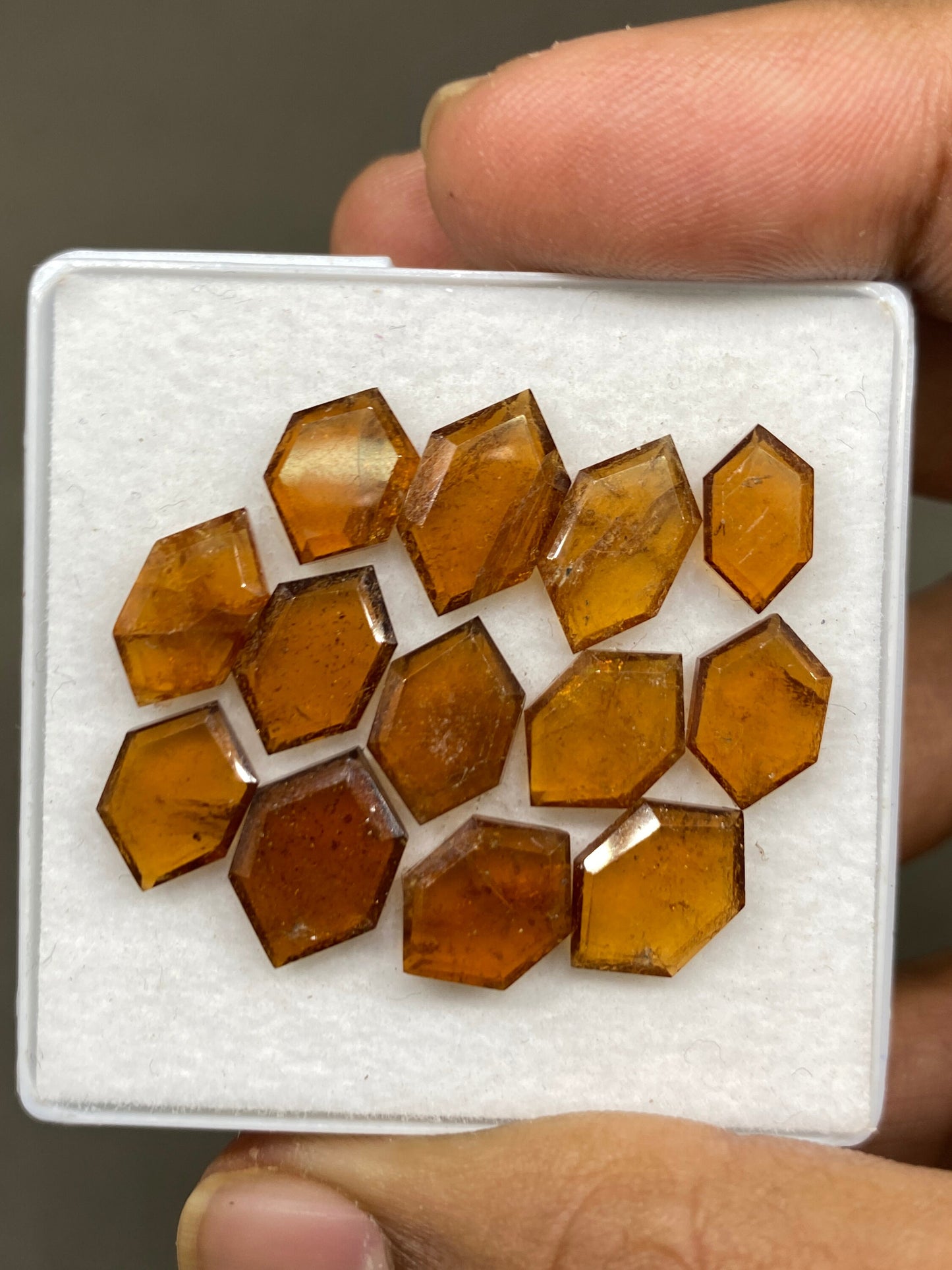 Mesmerising hessonite orange garnet hexagon mirror cuts wt 31 carats  pcs 13 size 10x6mm-13x8mm Hessonite garnet stepcut hexagons