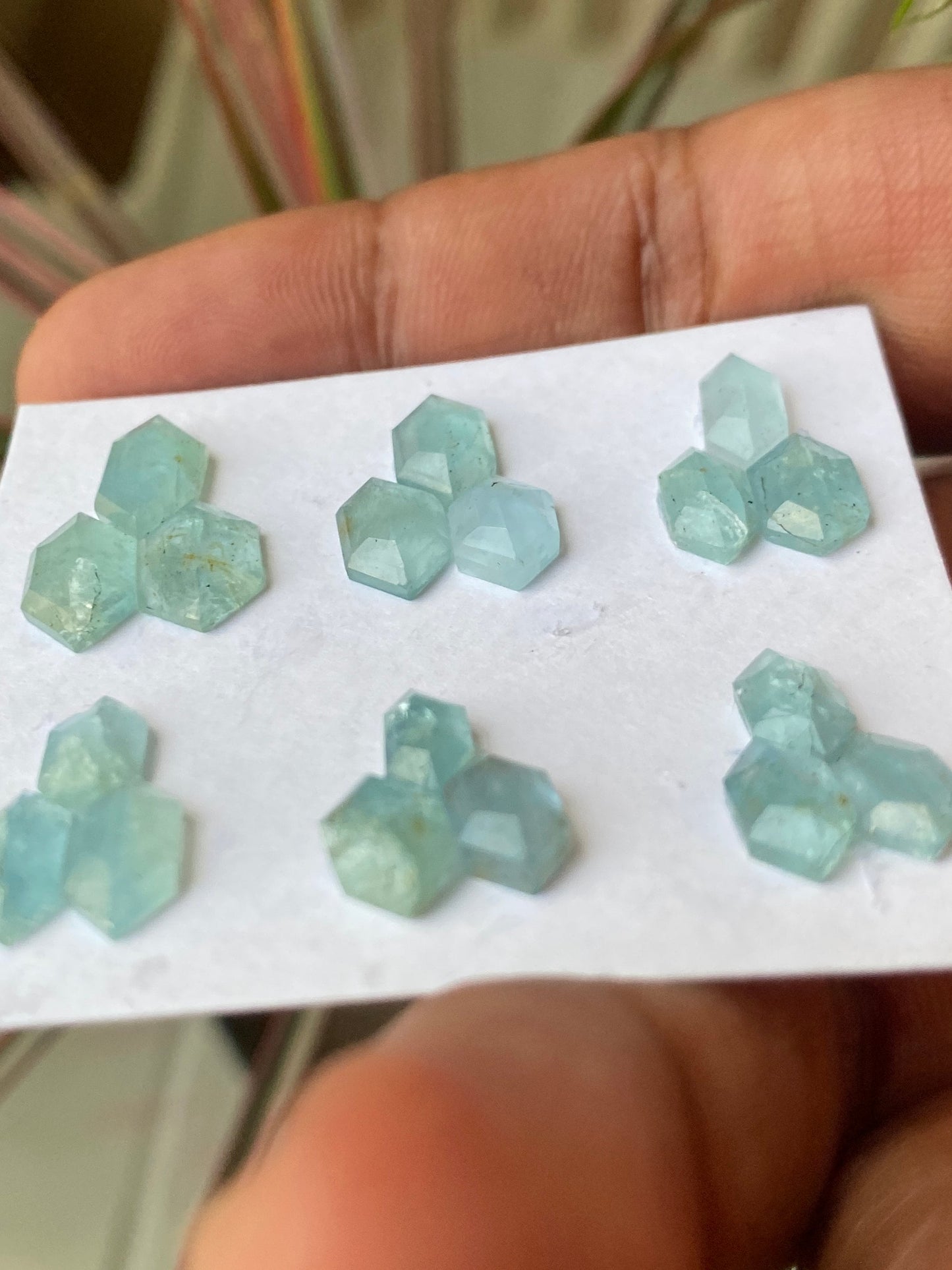 Stunning aquamarine hexagons stepcut wt 22.5 carats size 9.4x6mm-12x6mm pcs 18 aquamarine stepcut flatback gems