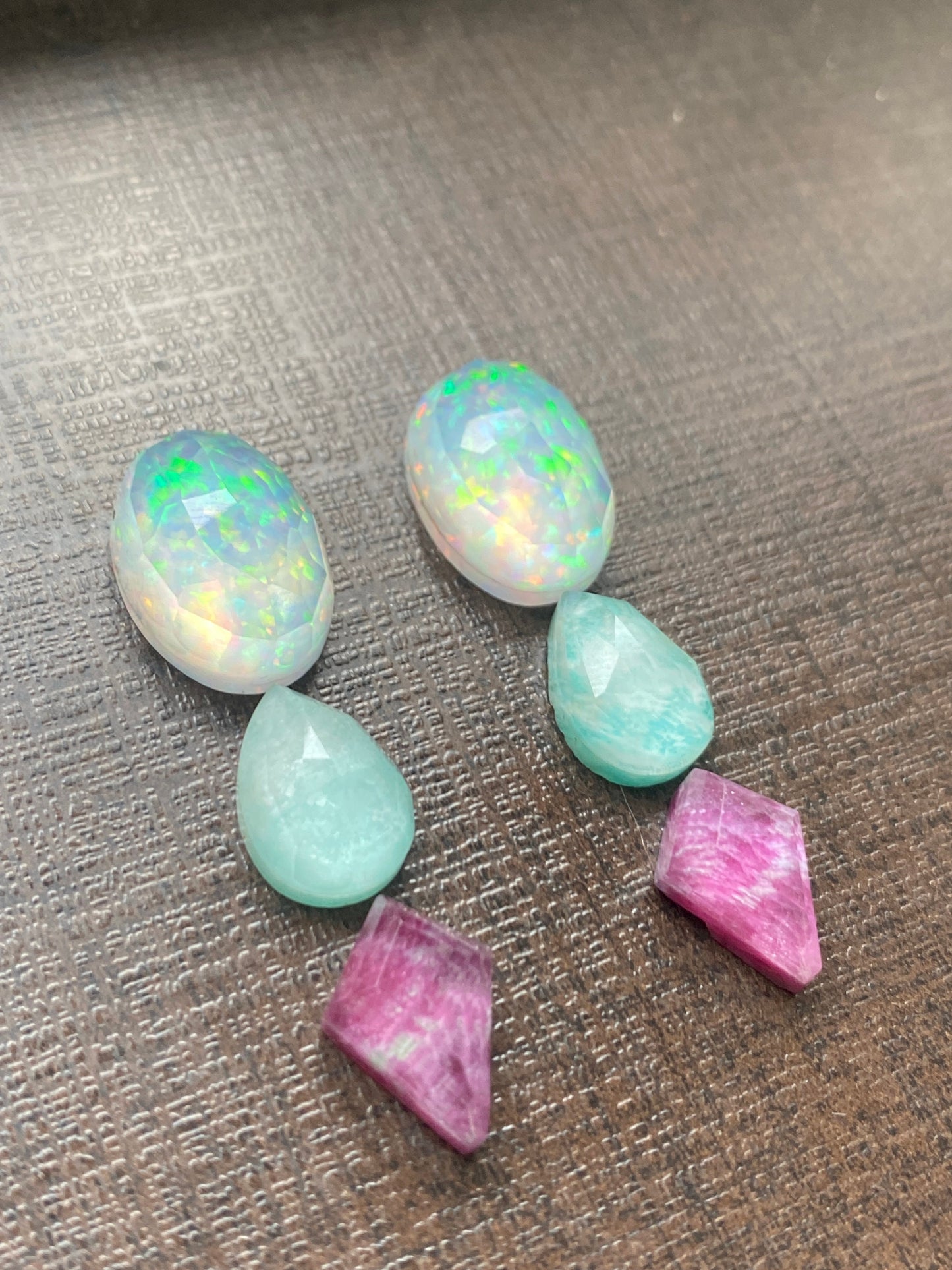 Awesome Multi fire  aurora opal and crystal doublet rosecut amazonite ruby kite pcs 6 wt 51 carats  size 14x10-18x13mm earring supply