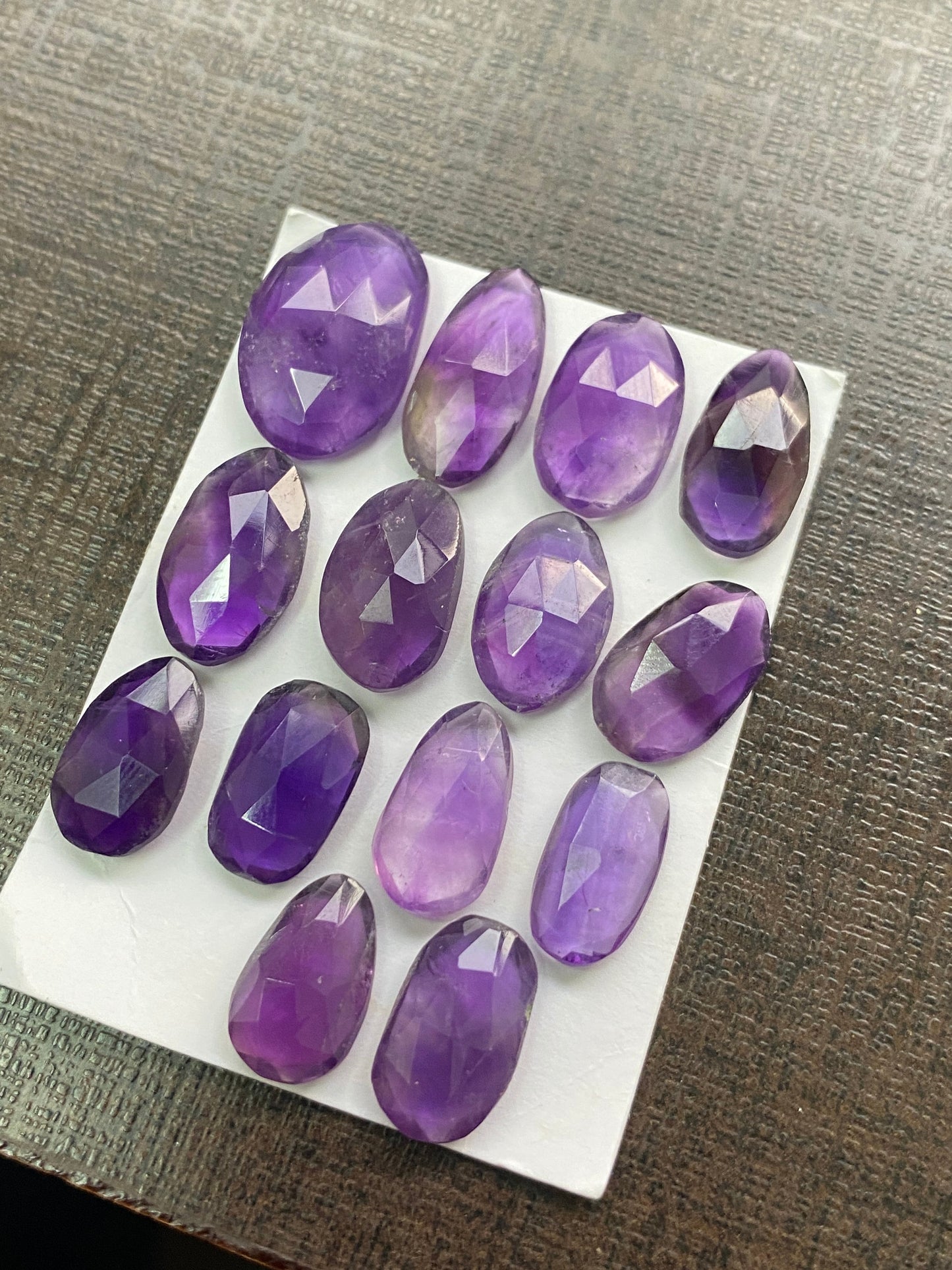 Lovely amethyst rosecut flatback beautiful fine polish and cutting weight 50 carats size 12.7x8-17.9x12.1mm pcs 14 rosecut amethyst