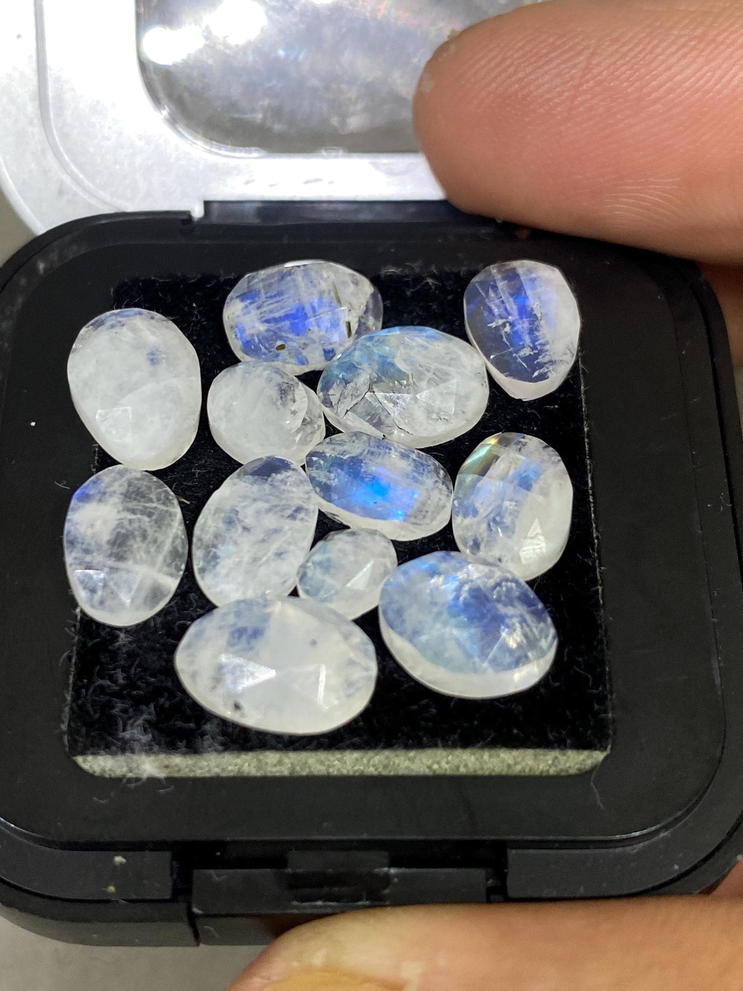 Lovely Blue fire rainbow moonstone unusual faceted rosecut pcs  12 wt 20 cts small size 6x4-10x7mm fire rainbow moonstone faceted moonstone