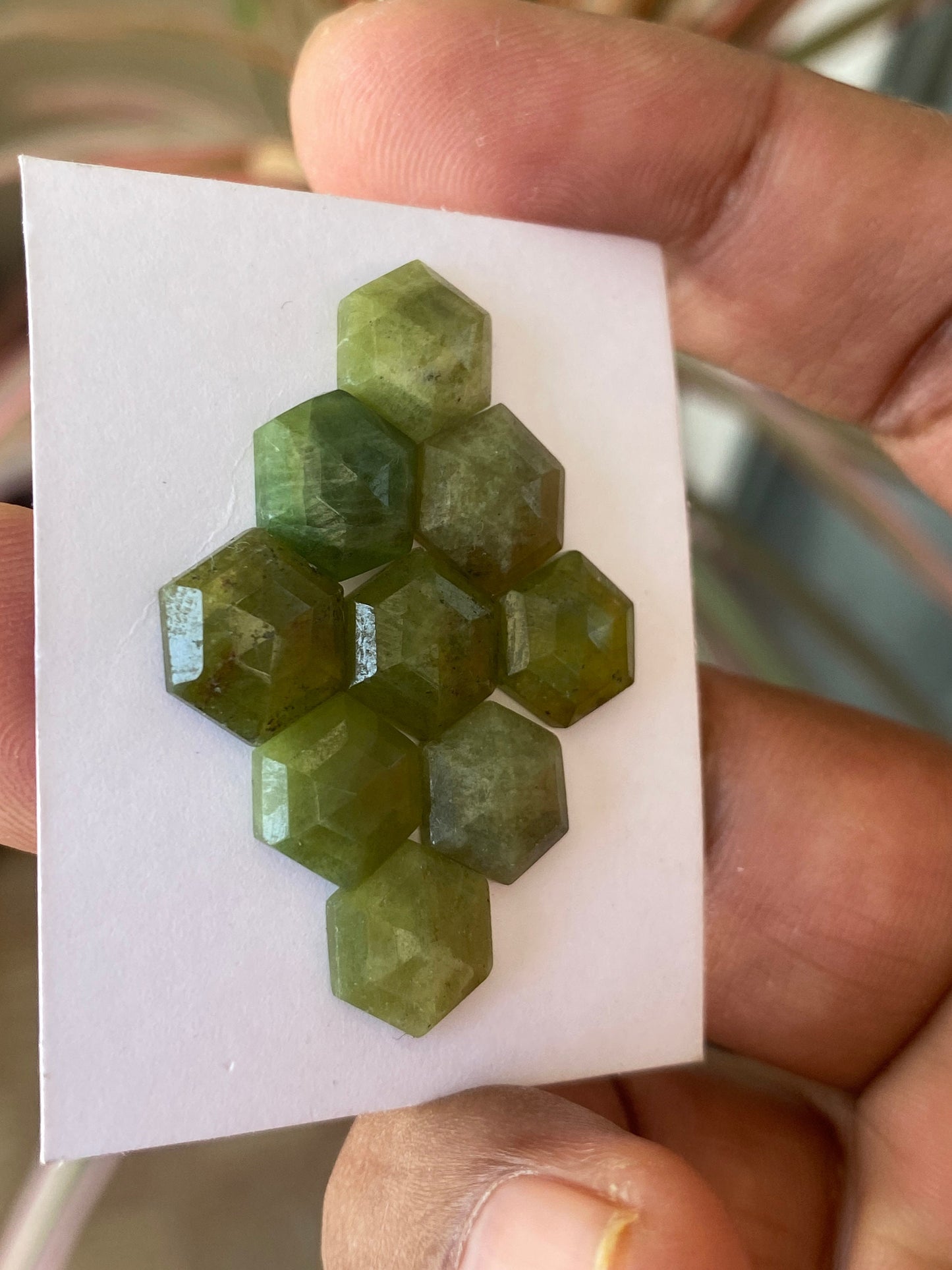 Amazing rare natural vesuvianite hexagon flat cut geometric pcs 9 wt 29 cts  size 10mm-11mm vesuvianite hexagon