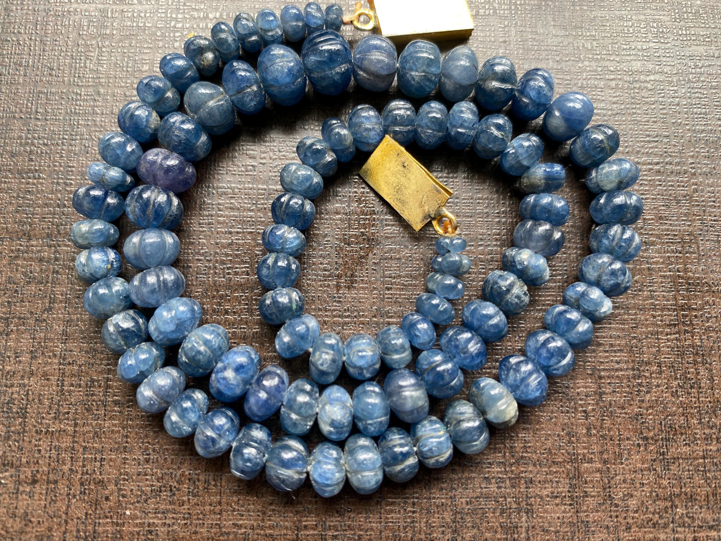 Blue sapphire melon carved beads 213  carats 17 inches length size 5.5mm-9mm sapphire carved beads Handcarved melon carving sapphire beads